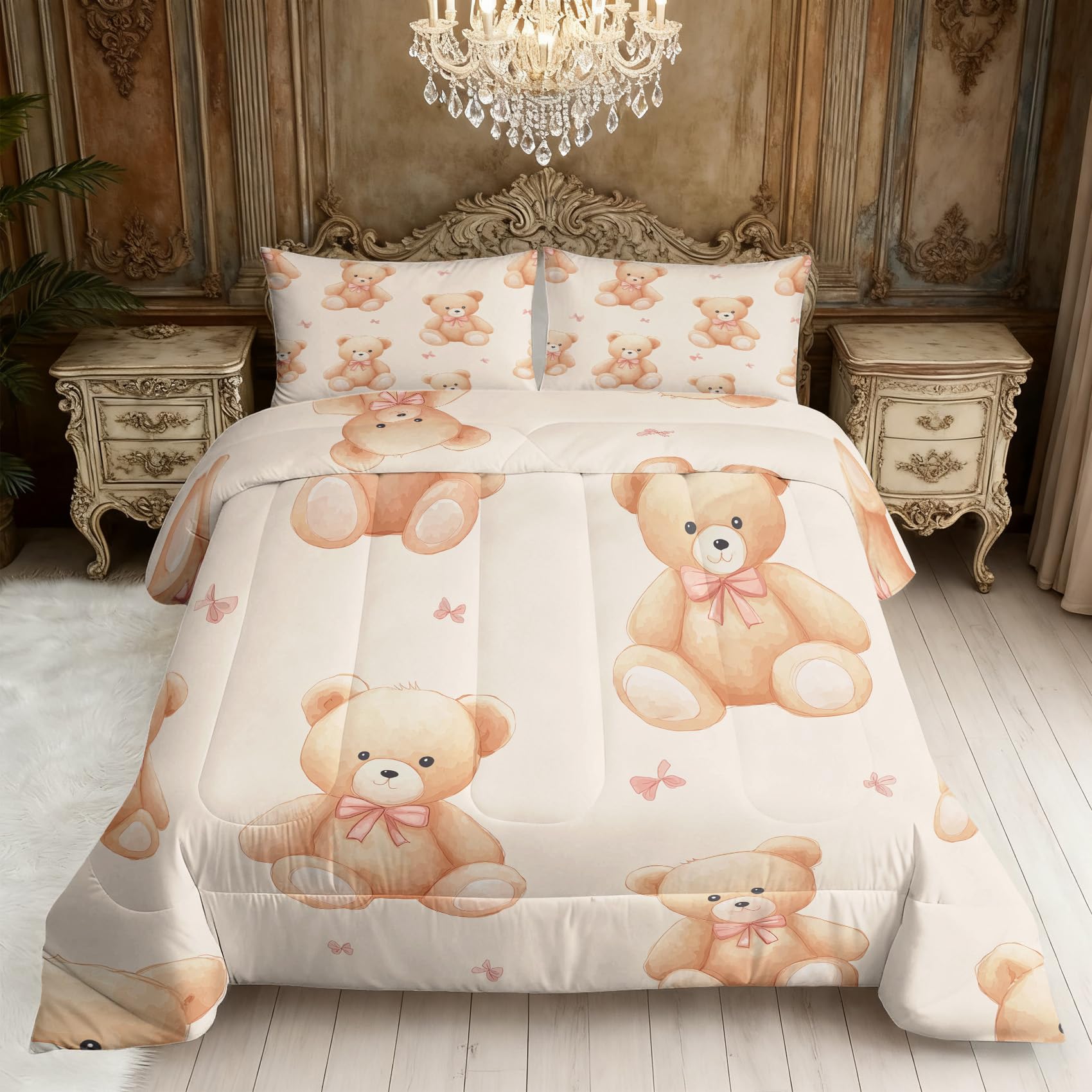 Teddybär Bettdecke 135x200 4 Jahreszeiten, Bär Cute Kinder Tiere Bettdecke Ohne Bezug Warm Steppdecke Ganzjahresdecke Mit Kissenbezug, Schlafzimmer Deko Teddybär
