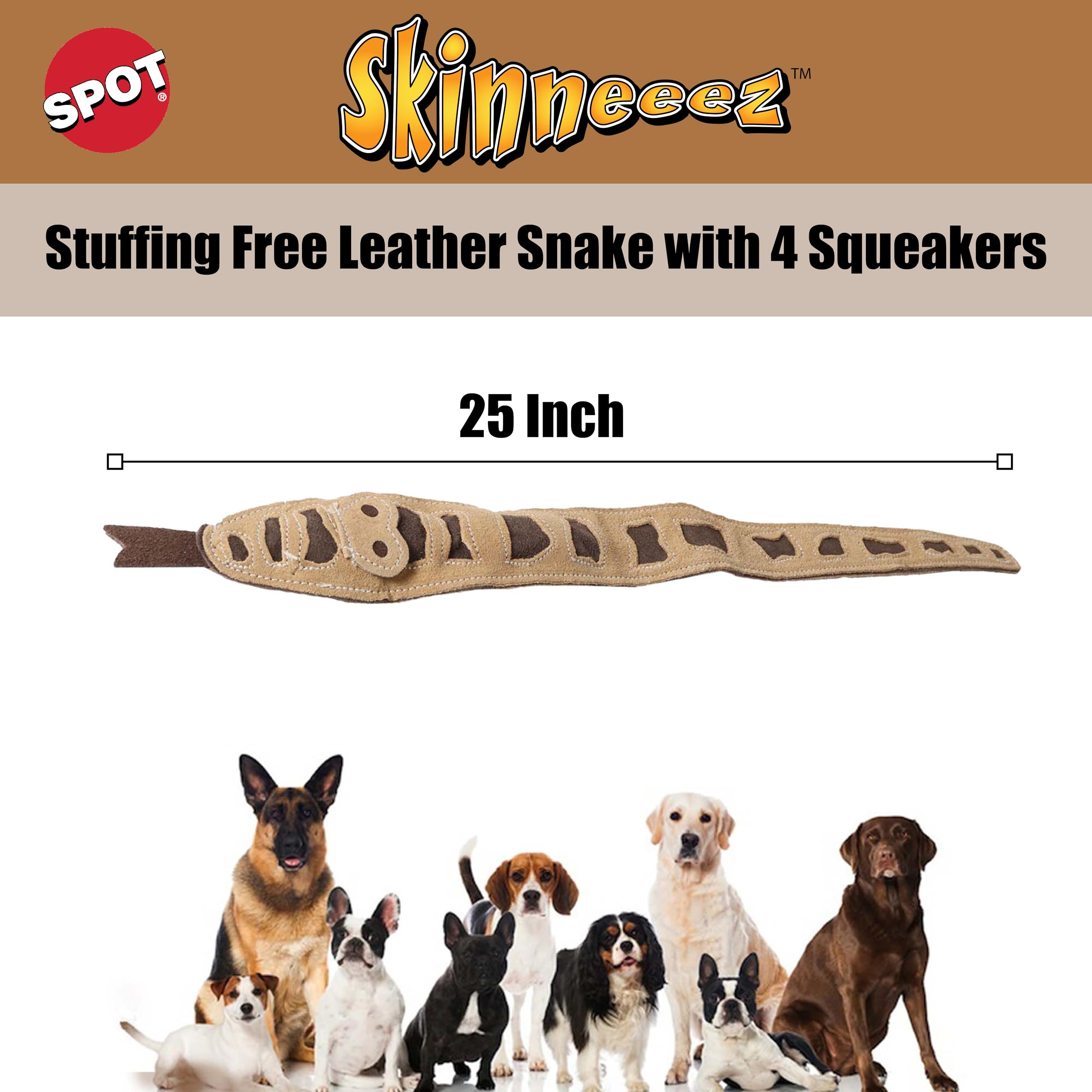 Pet Supplies : SPOT Skinneeez Leather Snake – 25in Stuffing-Free