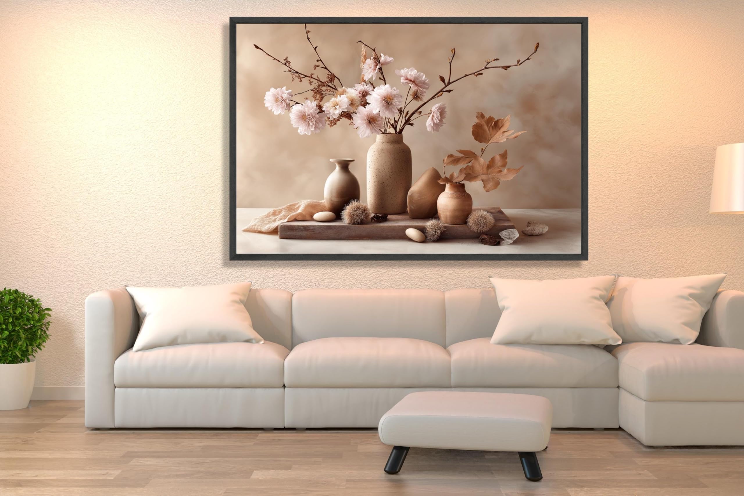 CAOXTART Neutral Toned Floral Canvas Artwork, Rustic Vase Wall Art, Home Decor Still Life Canvas Painting, Bouquet Design(70x110cm/Frameless)