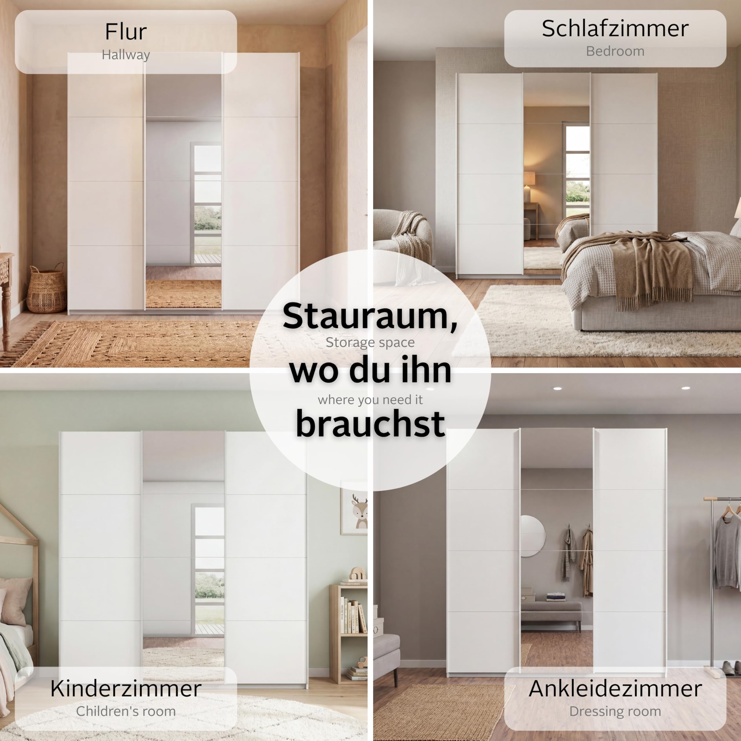 Rauch Möbel KULMBACH, Schwebetürenschrank, Farbe Weiß, Breite 360 cm | Kleiderschrank mit Schwebetüren, Schiebetüren, 3-türig, Zubehör Basic, für Schlafzimmer, Jugendzimmer, Garderobe, Flur