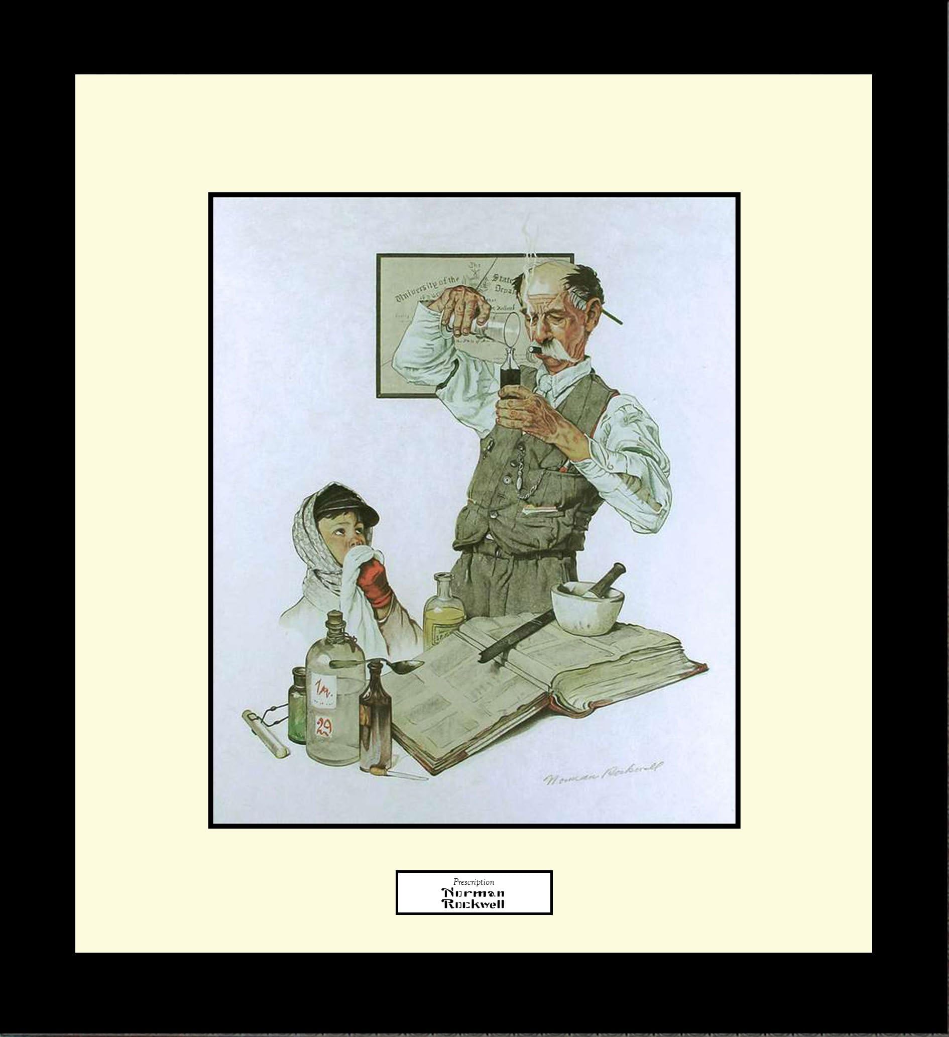 Norman Rockwell Prescription Framed Pharmacist Pharmacy Medicine Wall Hanging Art Gift
