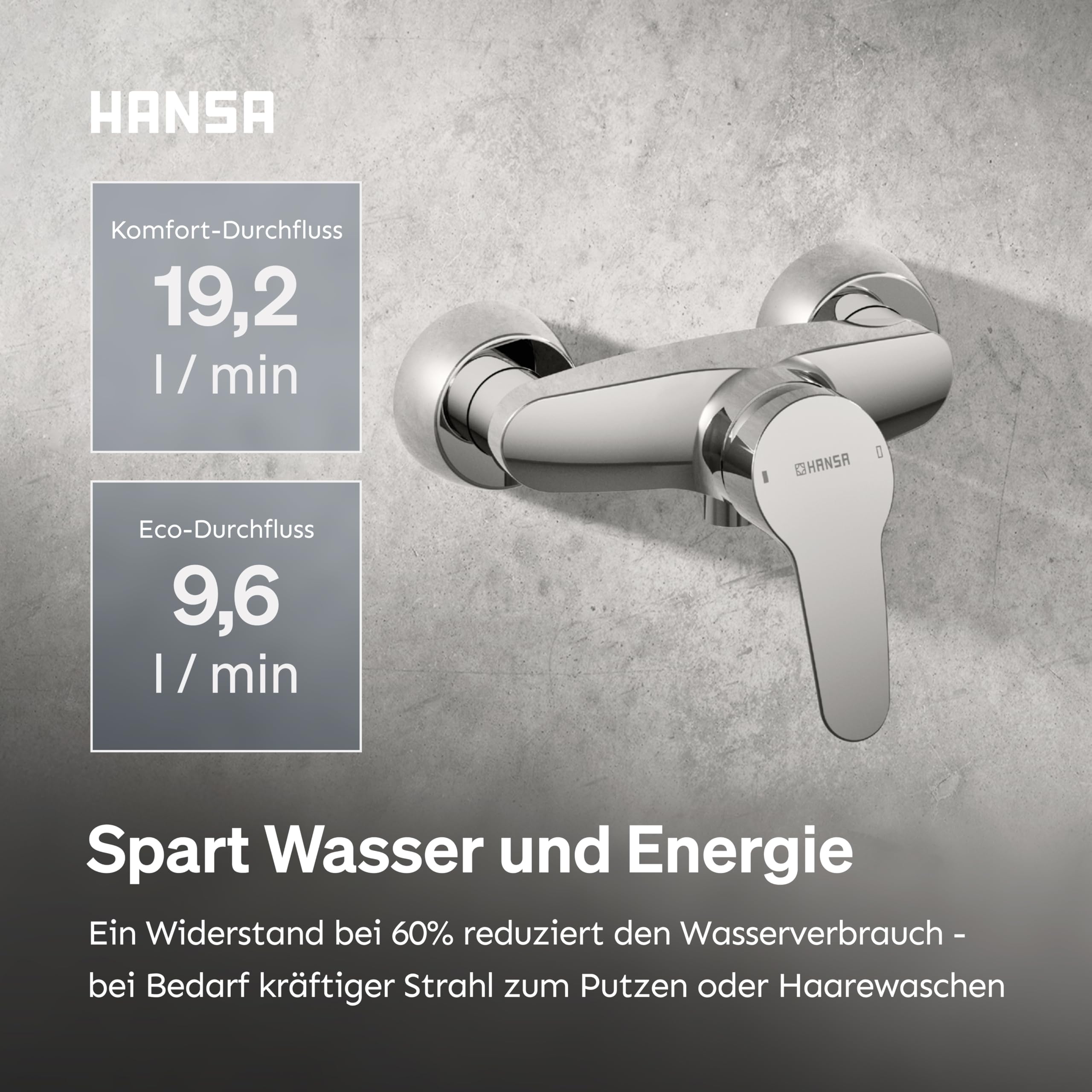HANSA MIX Duscharmatur I Wassersparender Einhebelmischer mit Wasserbremse I Mischbatterie Dusche mit Temperatur- und Wassermengenbegrenzer I G 1/2 Standard-Anschluss für Duschkopf mit Schlauch | Chrom