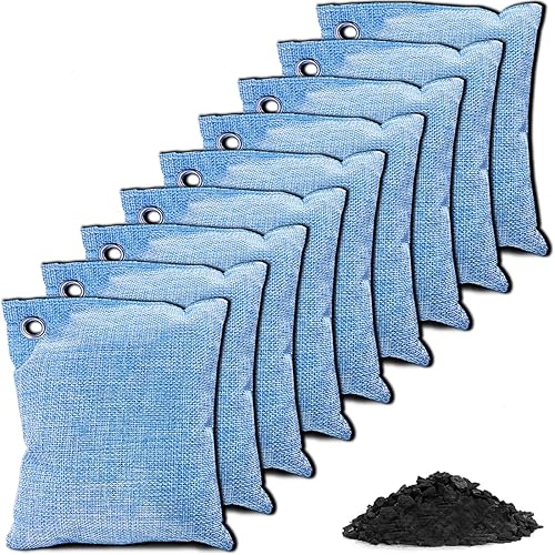 Paquete de 9 bolsas de carbón de 7.05 oz (200 g), absorbentes de olores, carbón de bambú fresco natural, bolsas purificadoras de aire de carbón