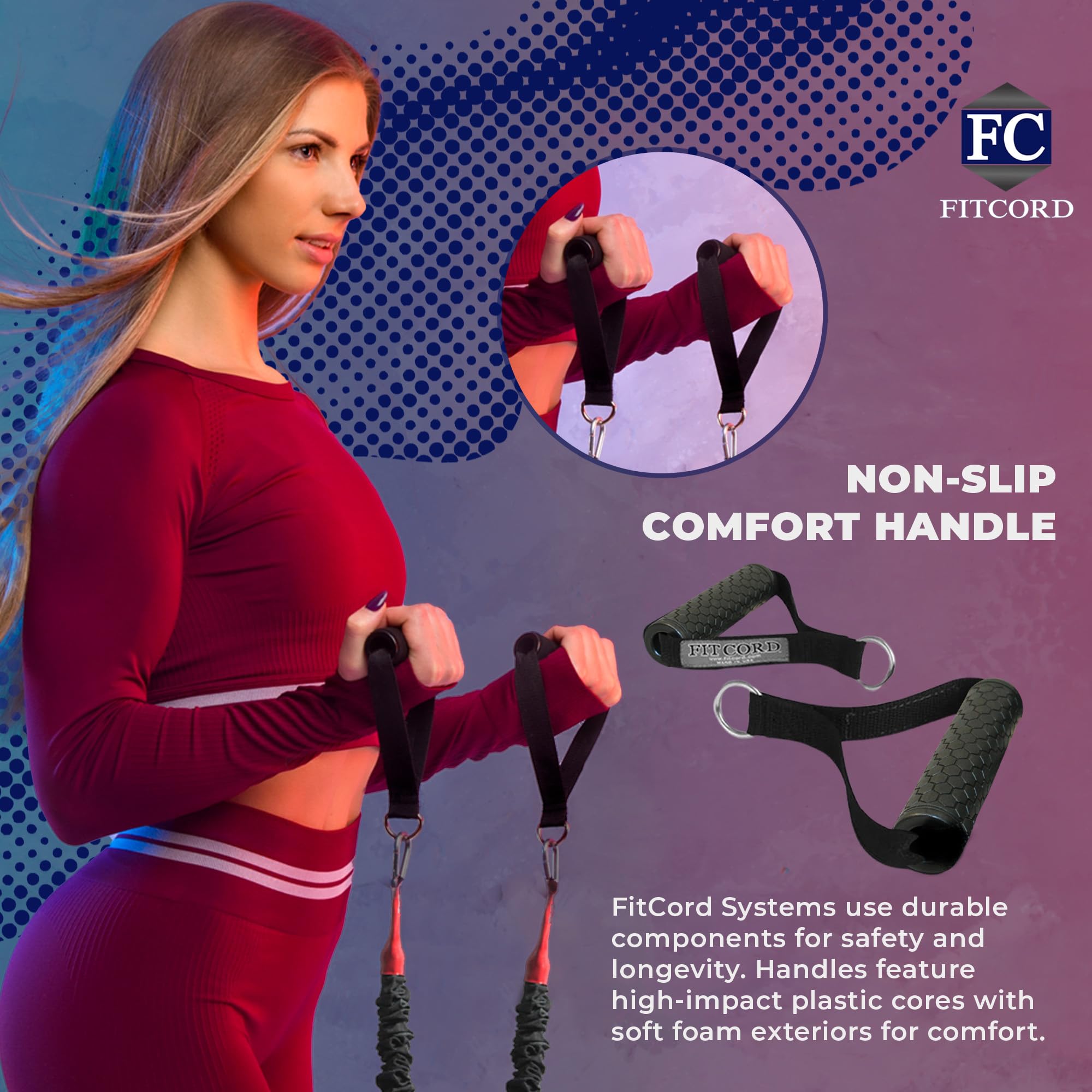 FITCORD Body Sculpting Band 2-Pack con maniglie imbottite e cerniera porta ancoraggio – Starter Home Gym Equipment Set – ideale per allenamento di forza e stretching per uomini e donne fitness – 5,4