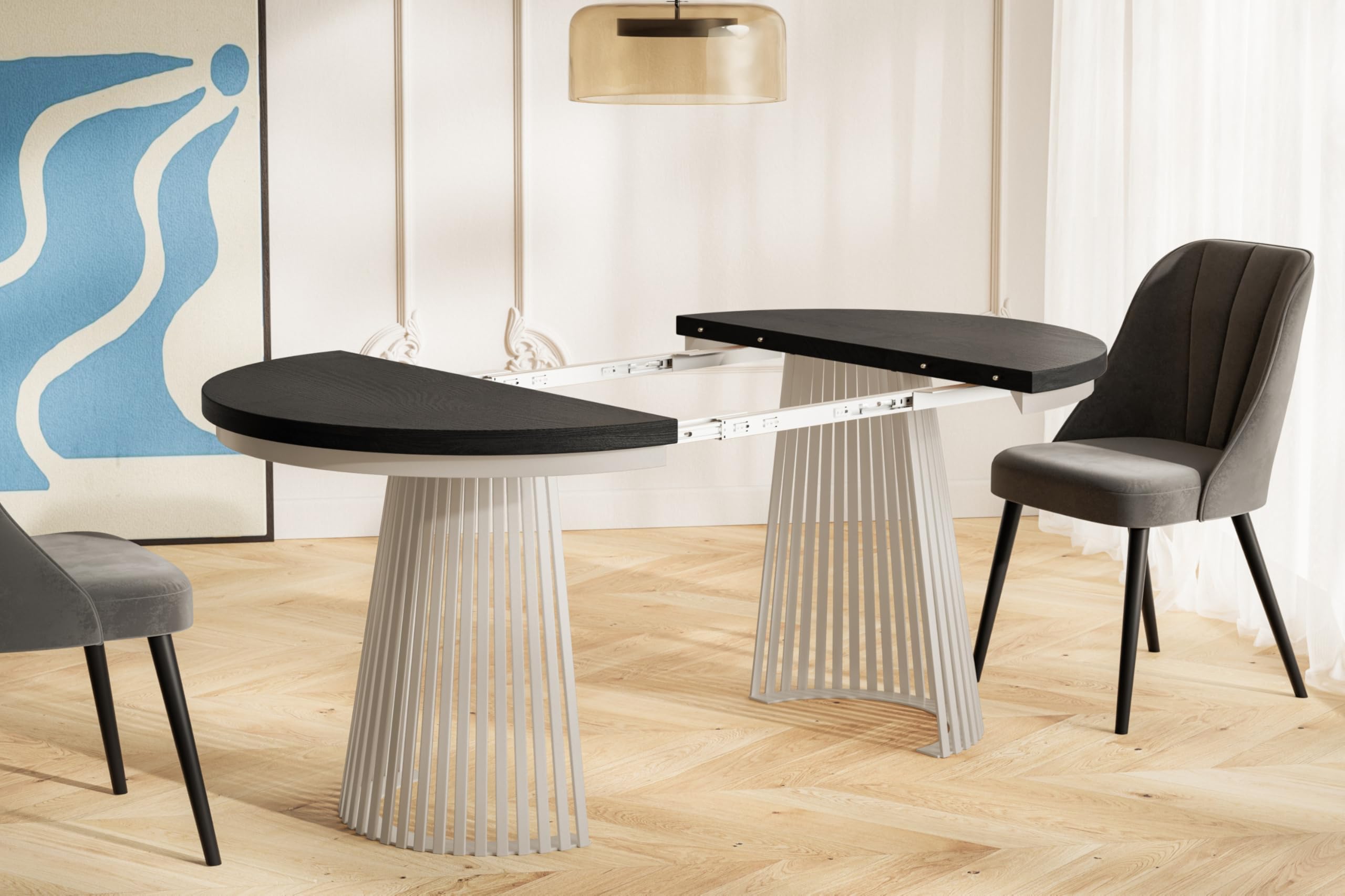 Tavolo Allungabile Rotondo - Tavolo da Pranzo Moderno - Stabile Costruzione con Gambe in Metallo - Diametro 100 cm - Painflow - Collezione Nero