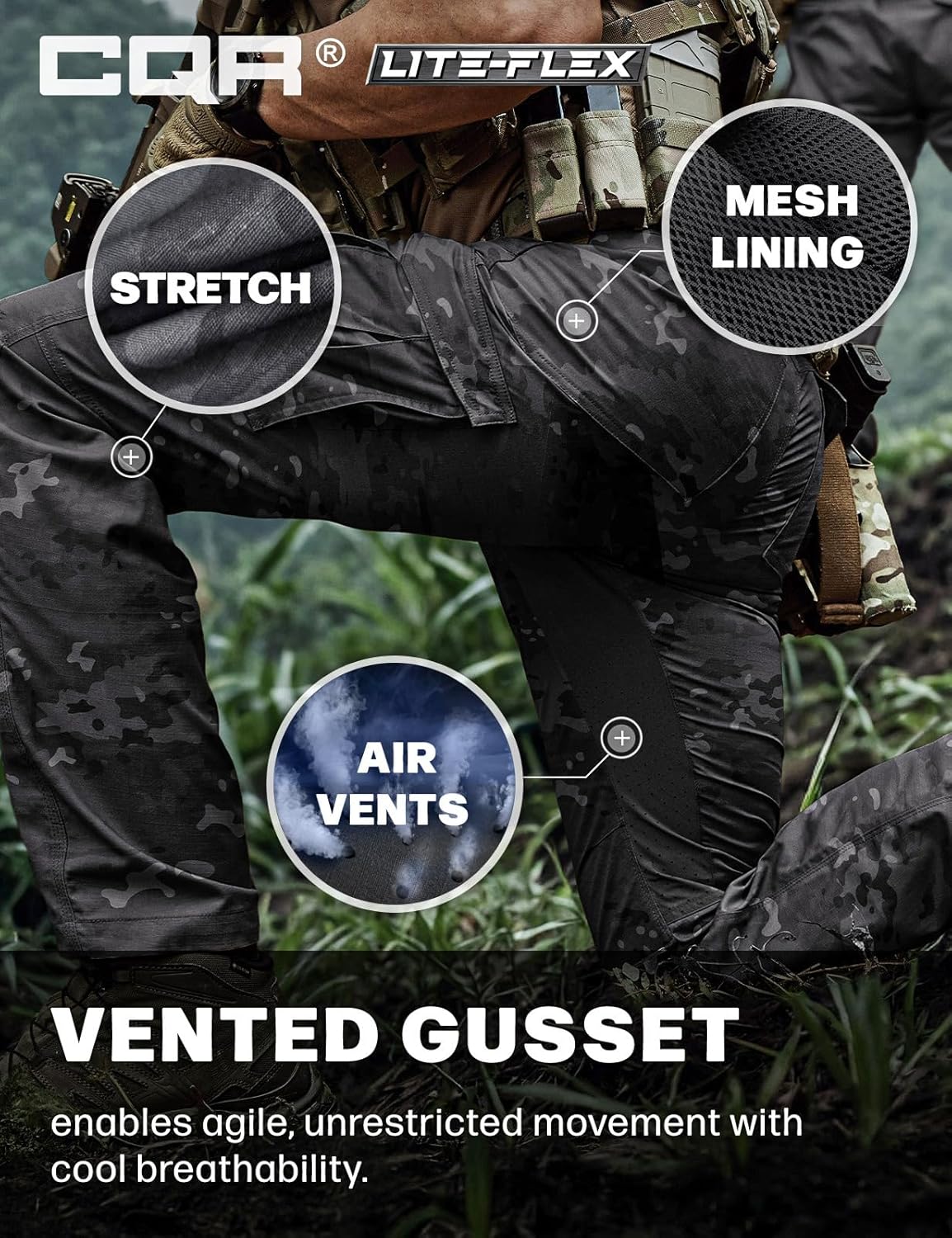 CQR Men's Utility Flex Cargo Pants, Classic-Fit Casual Stretch Work Pants, Water Resistant Lightweight Tactical Hiking Pants - Image 5