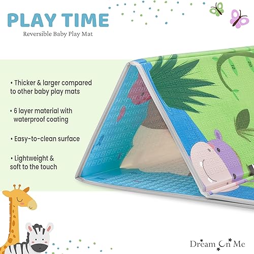 Miniatura 8 de Dream On Me Play Time - Alfombra de juego reversible para bebé, plegable, extra grande, gruesa, de espuma, para niños pequeños, impermeable,