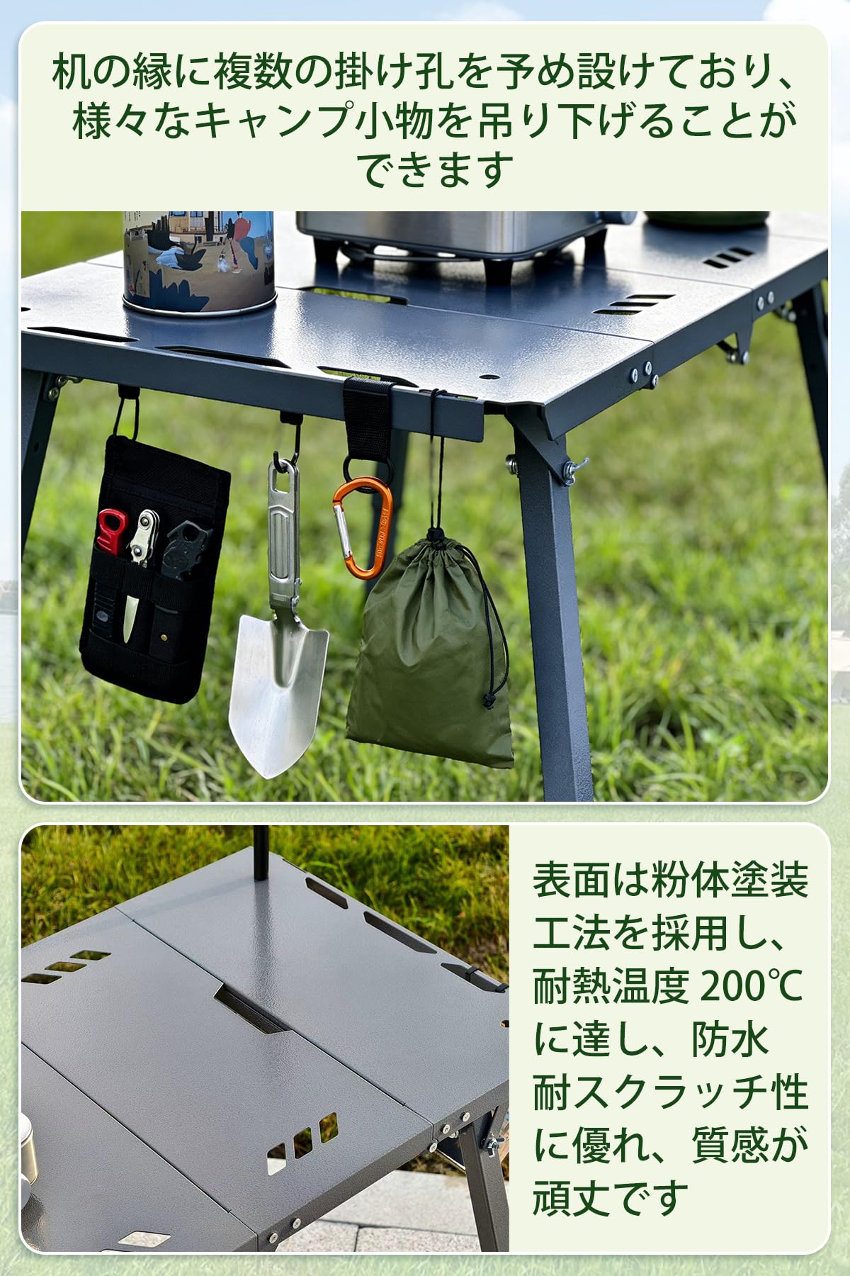 ❣️2点セット❣️キャンプテーブル アウトドア 茶 耐熱 コンパクト 防水 キャンプテーブル25kg耐荷重 二つ折り ローテーブル