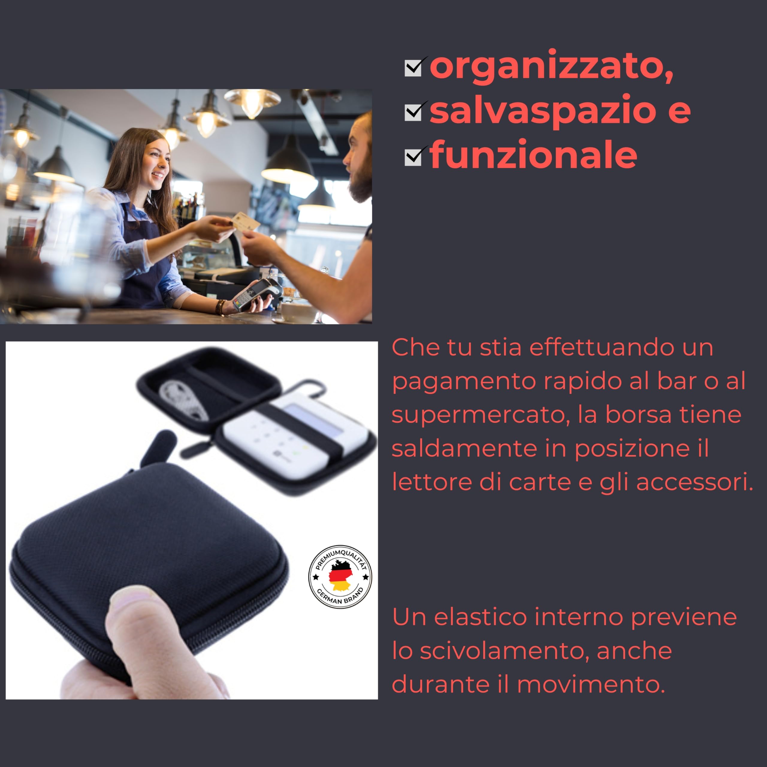 Borsa compatibile con terminale di pagamento SumUp Air custodia protettiva guscio rigido custodia per lettore di carte antiurto resistente alla polvere impermeabile custodia accessori nero