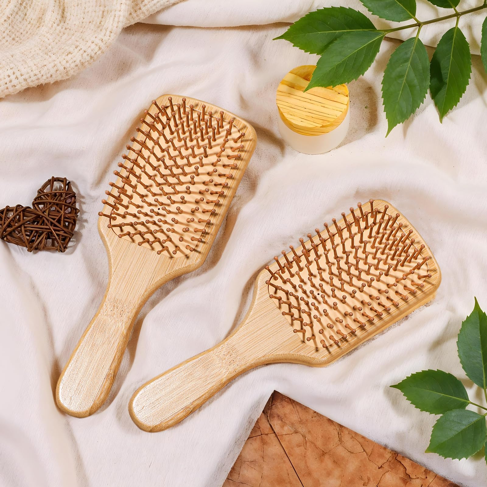 10 spazzole per capelli in bambù, setole rotonde in bambù, mini spazzole districanti in legno, massaggio leggero e antistatico, per donne e uomini, stimola il cuoio capelluto per la crescita dei