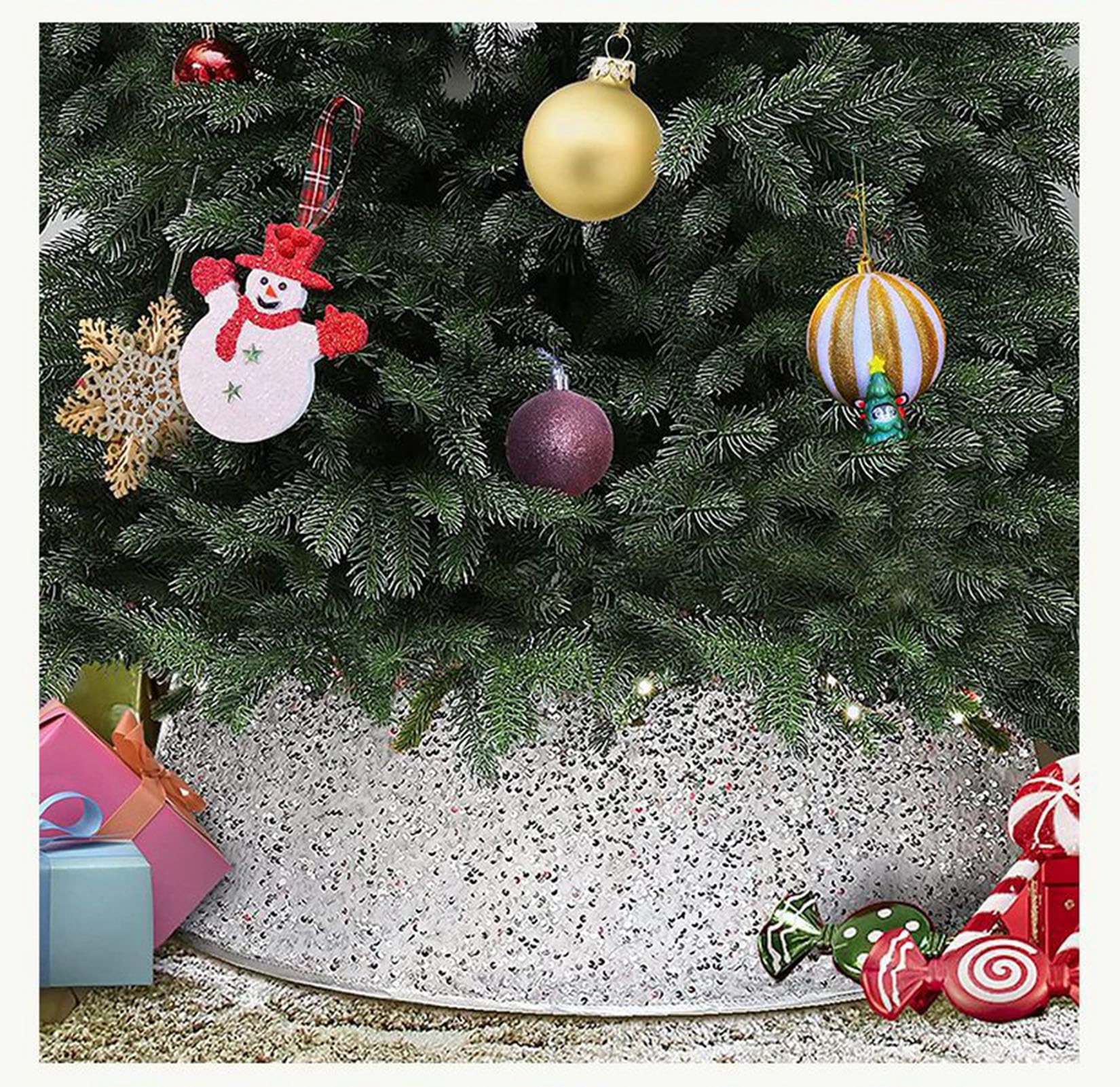 Couvre-Pied de Sapin de Noël à Paillettes Blanc