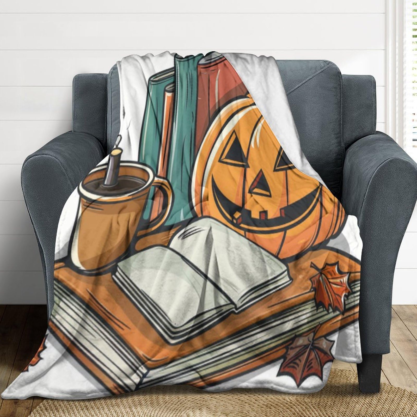 Couverture en flanelle Halloween motif citrouille plaid canapé doux