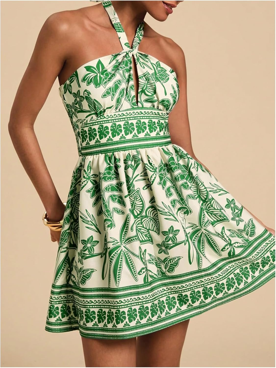 SOLY HUX Tropical Vacation Dress for Women Halter Tie Backless Sundress Sleeveless A Line Short Summer Dresses - Image 4