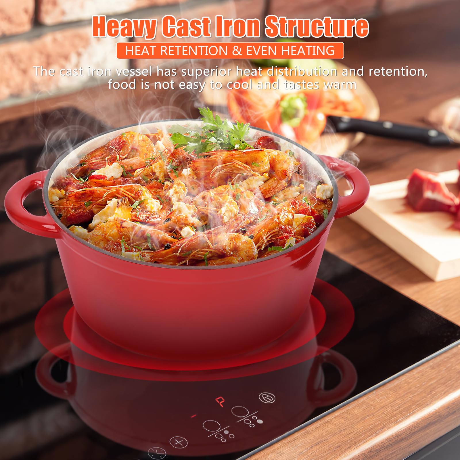 Casserole en fonte émaillée de 28 cm avec couvercle, four hollandais pour tous types de cuisines et induction, accessoires ronds pour pain