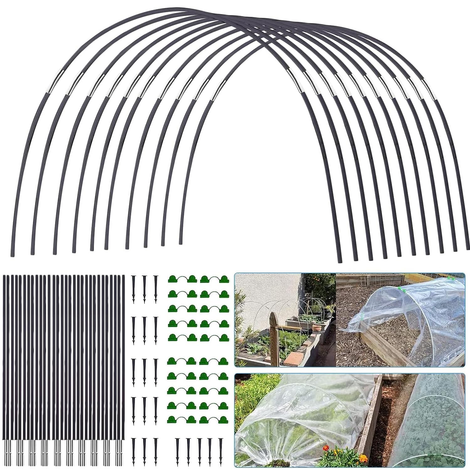 Gouda 30Pcs Greenhouse Plant Hoops Set Folding Fibreglass Poles Set Seedling Arch Shed Bracket Vegetable Garden Grow Tunnel Support (30Pcs)