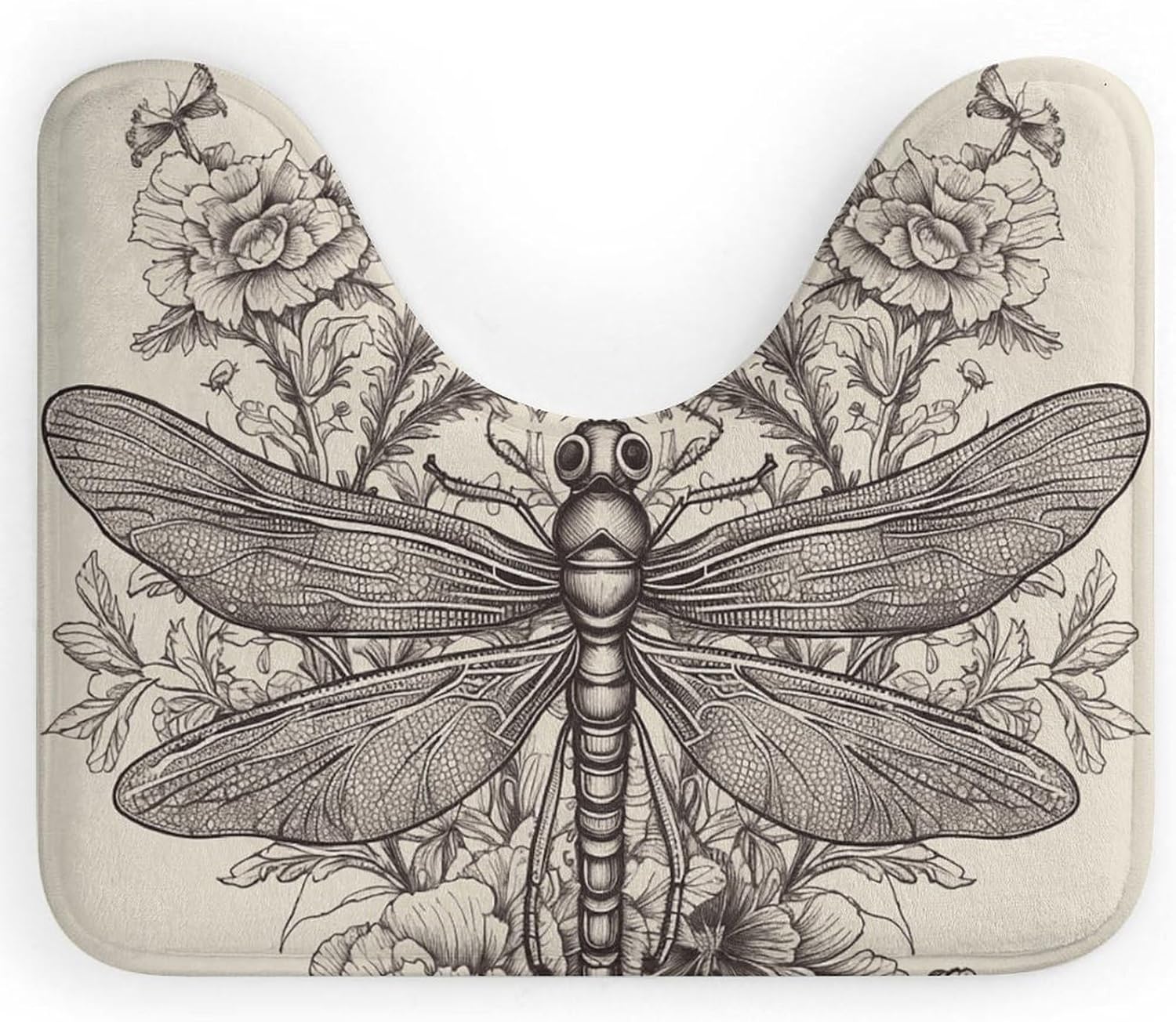 NWTRK Dragonfly Hand Drawn UShaped Toilet Mat, Ultra Soft Super
