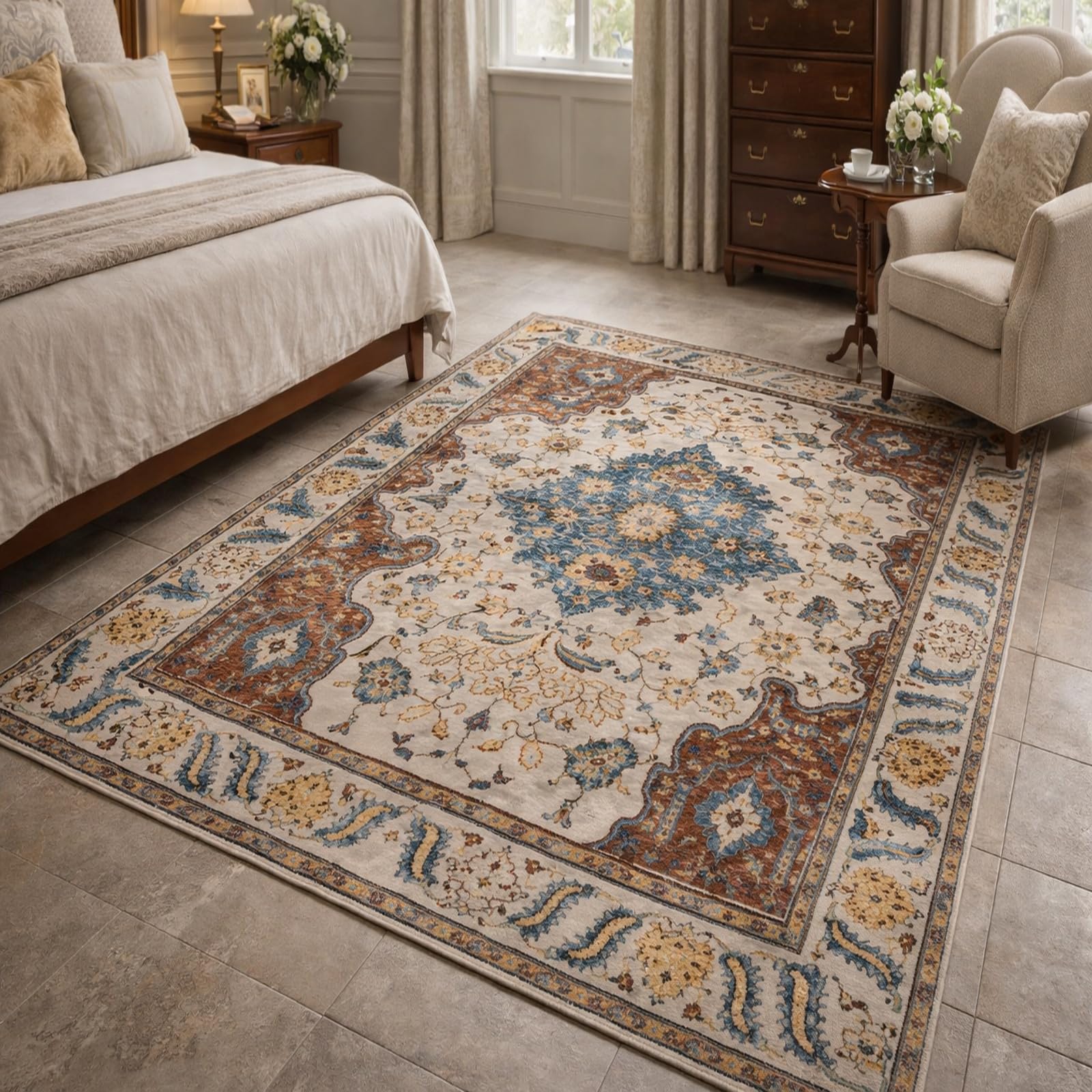 Grand tapis salon antidérapant fini les glissades avec le style floral vintage