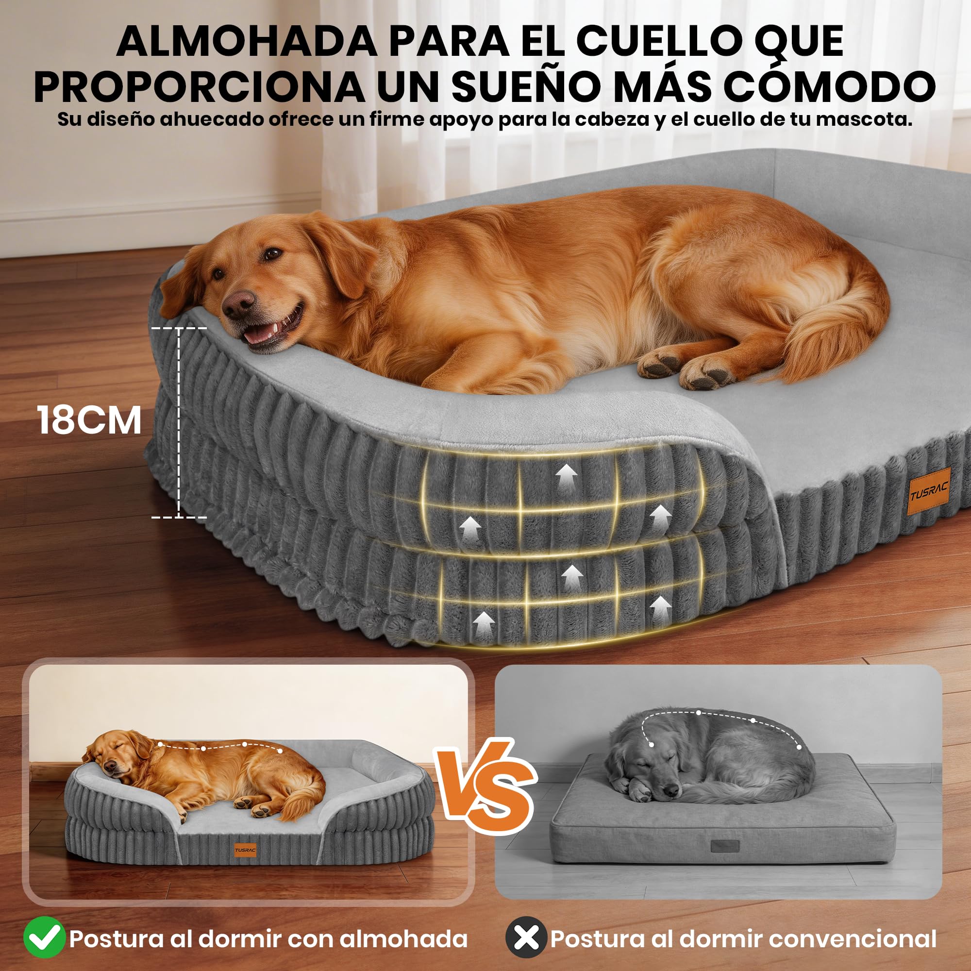 Cama Perro Grande, Camas Perros Desmontable y Lavable, 112x81x18cm | Cama Perro Ortopédica con Espuma Viscoelástica en Forma de Huevo, Diseño con tres lados elevados, Impermeable Antideslizante