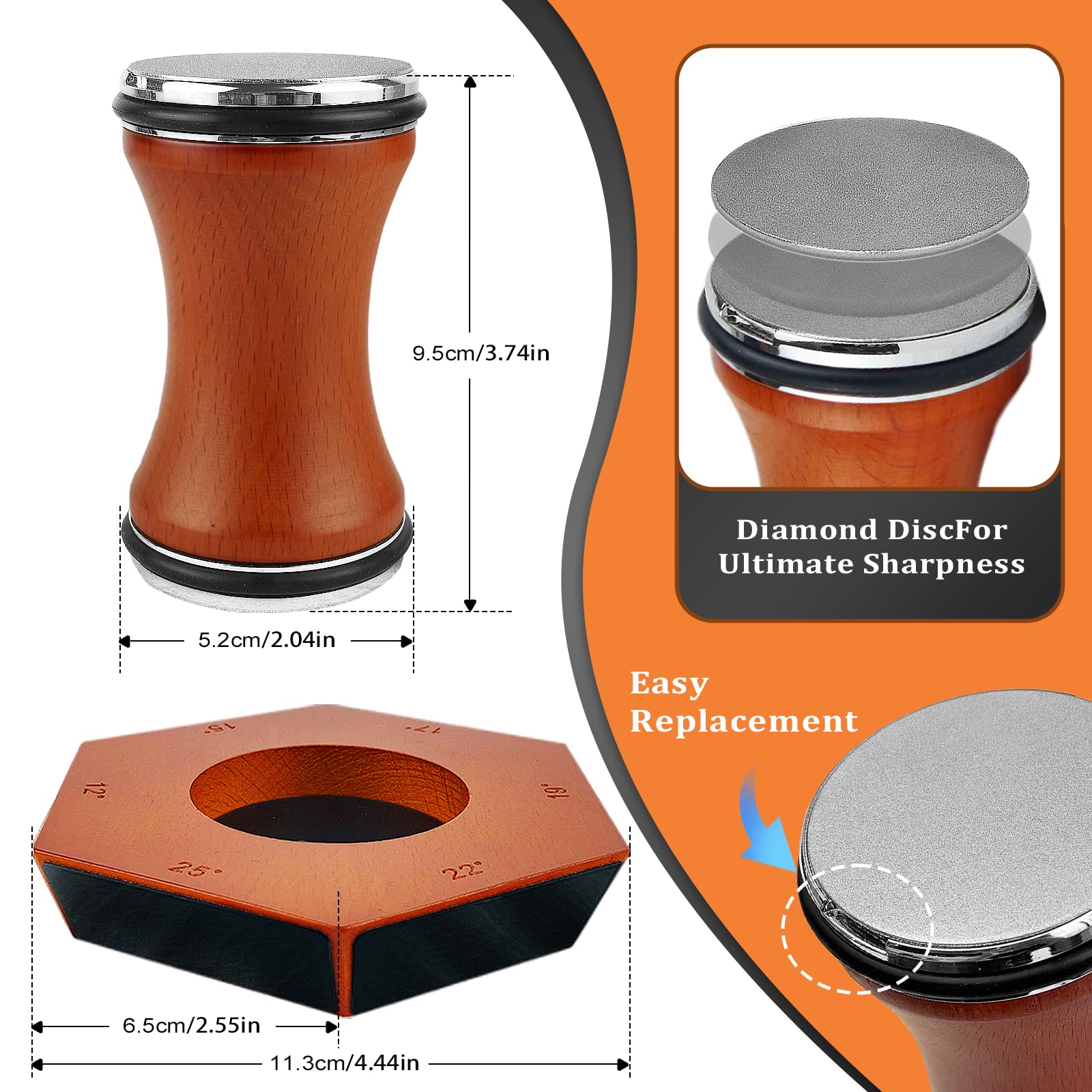 Rollschleifer Messerschärfer 12°/15°/17°/19°/22°/25° Schärfwinkel, Rollschleifer für Messer mit Magnet, Diamant-Schleifstein für jede Stahlhärte, 4 Klingen, rollender Messerschärfer