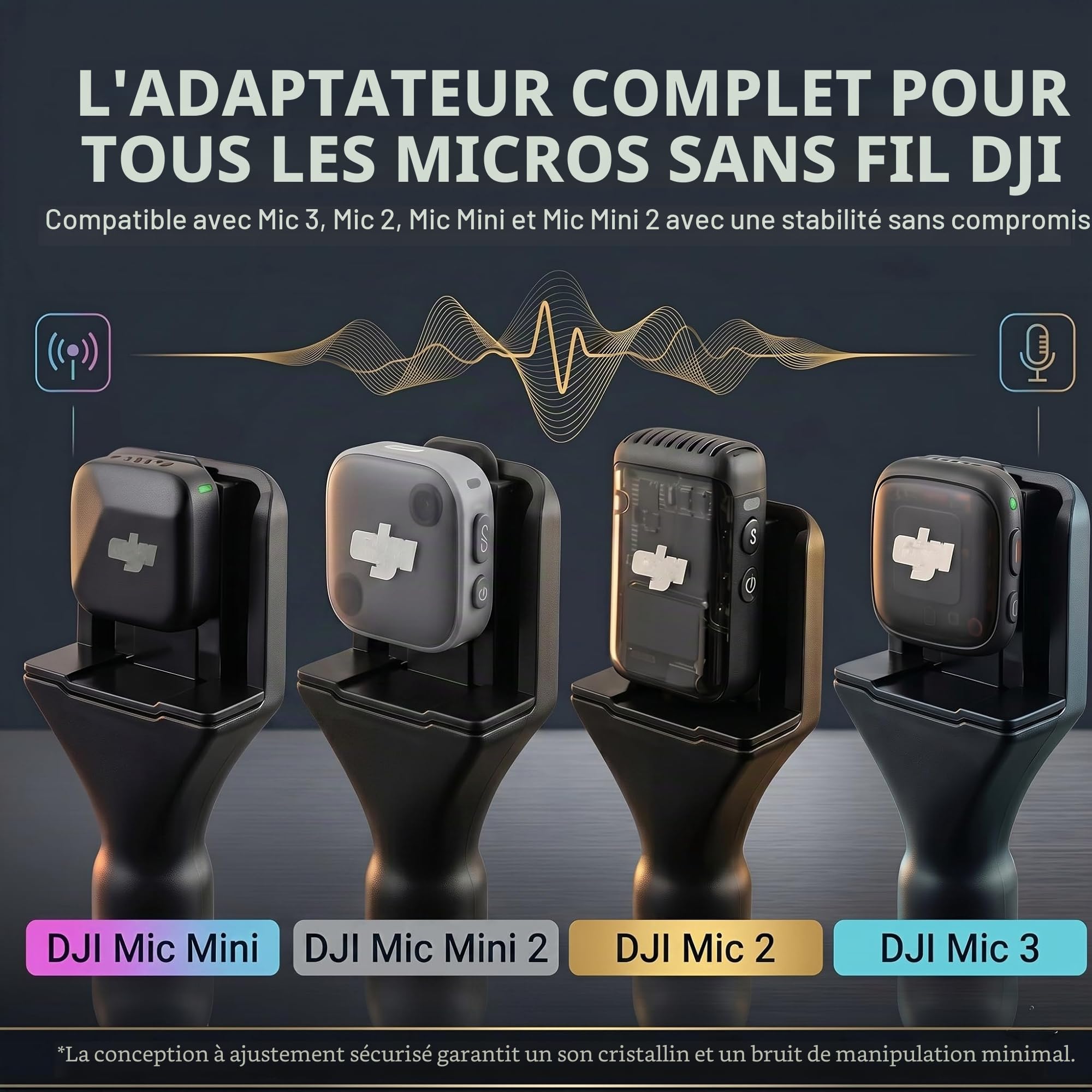 Support pour DJI Mic 3/2/Mini 2/Mini/Rode Wireless GO II/Osmo Pocket 3/4 Handle Rig Poignée Wireless Interview Lavalier Microphone sans Fil Adaptateur Handheld Griffe pour Hollyland Lark M1/Synco G1