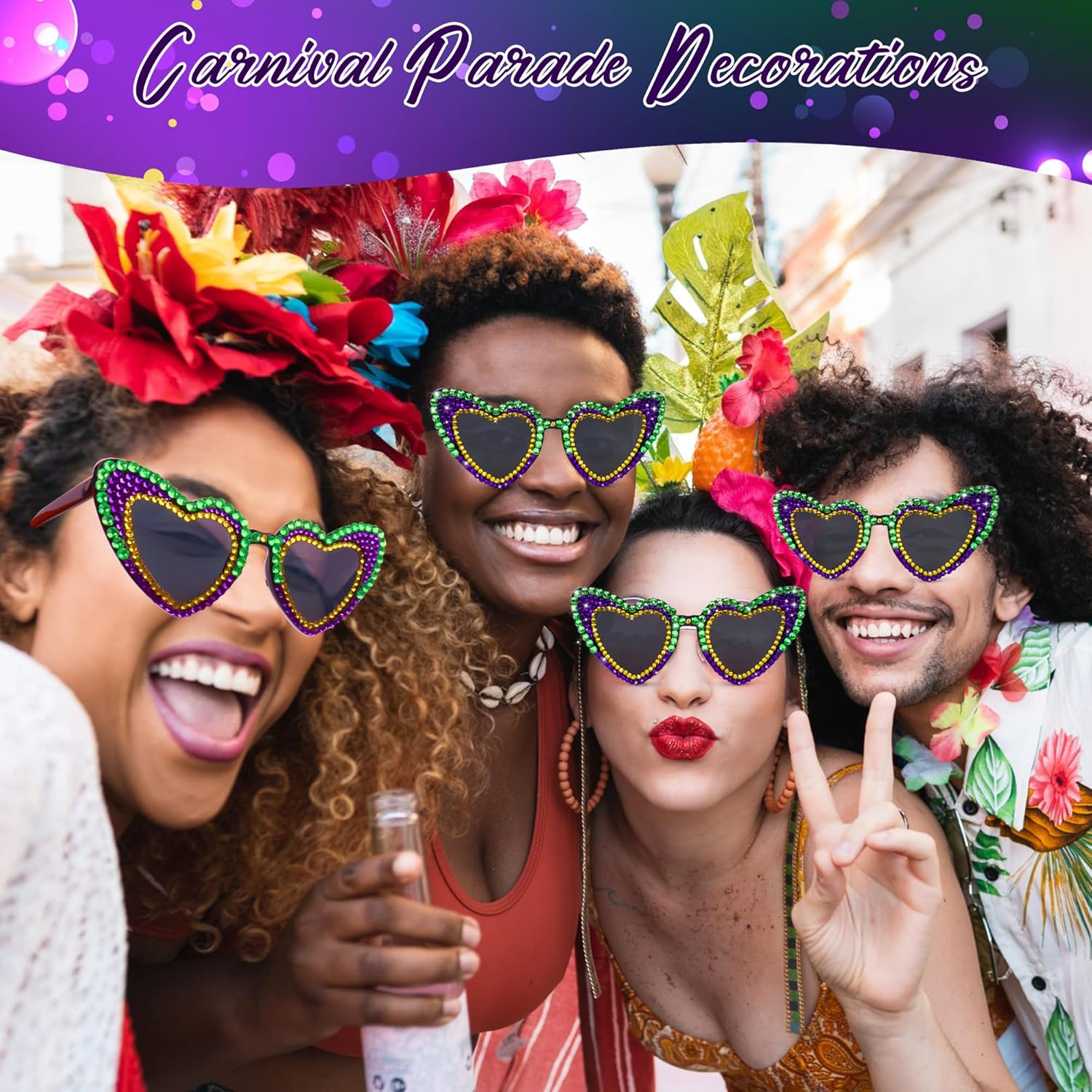 Mardi Gras Glasses - Heart Shape Mardi Gras Sunglasses with Rhinestone for Women Outfit for Carnival Accessories - Image 6