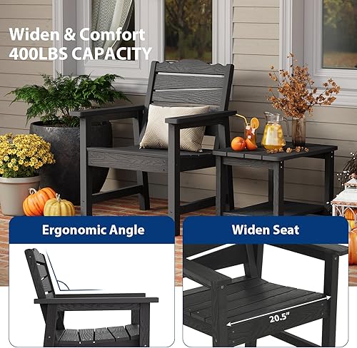 Miniatura 6 de Silla de patio resistente a la intemperie, sillas de patio al aire libre de madera de polietileno con asiento curvado ergonómico, sillas de comedor