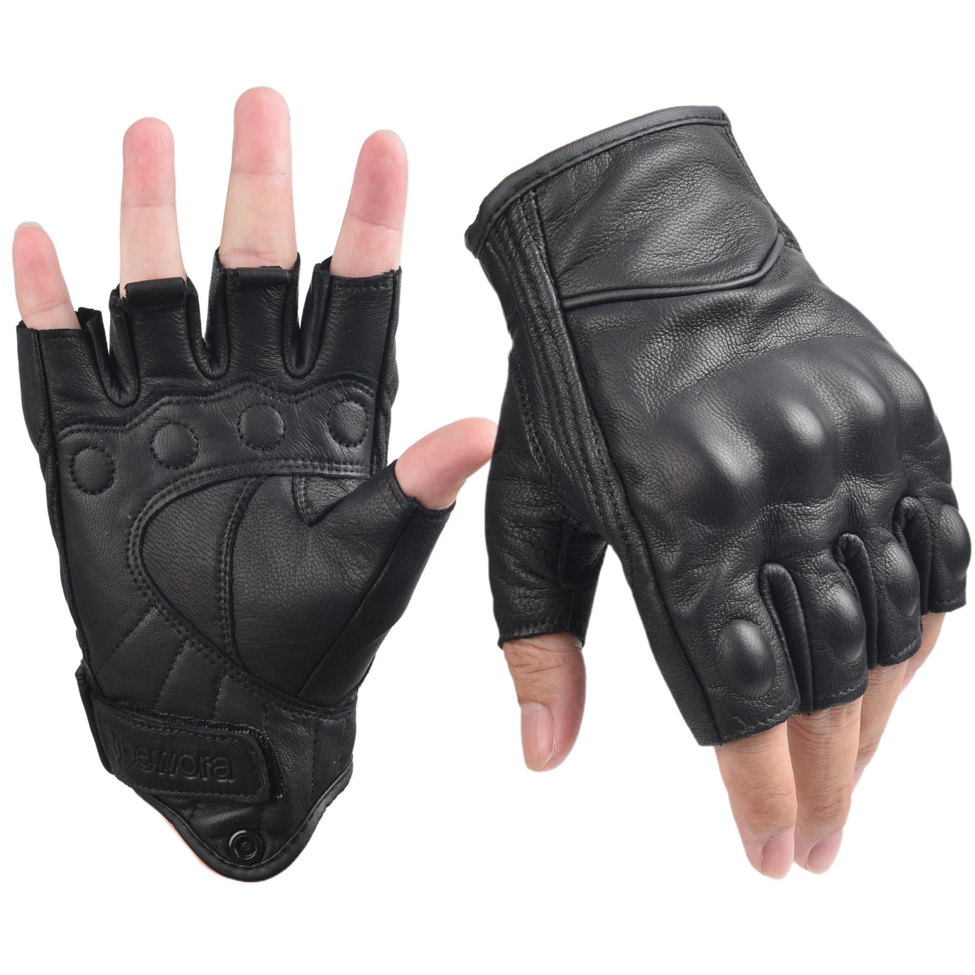 sibewora Men's Goatskin Fingerless Leather Gloves Half Finger