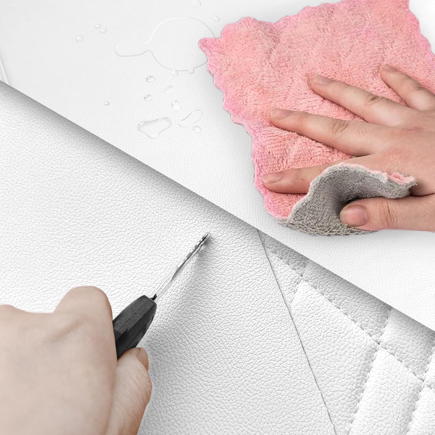 SanQing Car Seat Covers Full Set, Super Luxurious Heavy Universal Duty Waterproof Leather Automotive Vehicle Cover for Cars SUV Pick-up Truck, Non-Slip Seat Car Accessories (Black White)