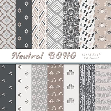 28 Sheet Boho Scrapbook Paper, 12"X12" Inch Scrapbook Papers, 90 lb/160 gsm Scrapbook Paper Double-Side Print BOHO 4