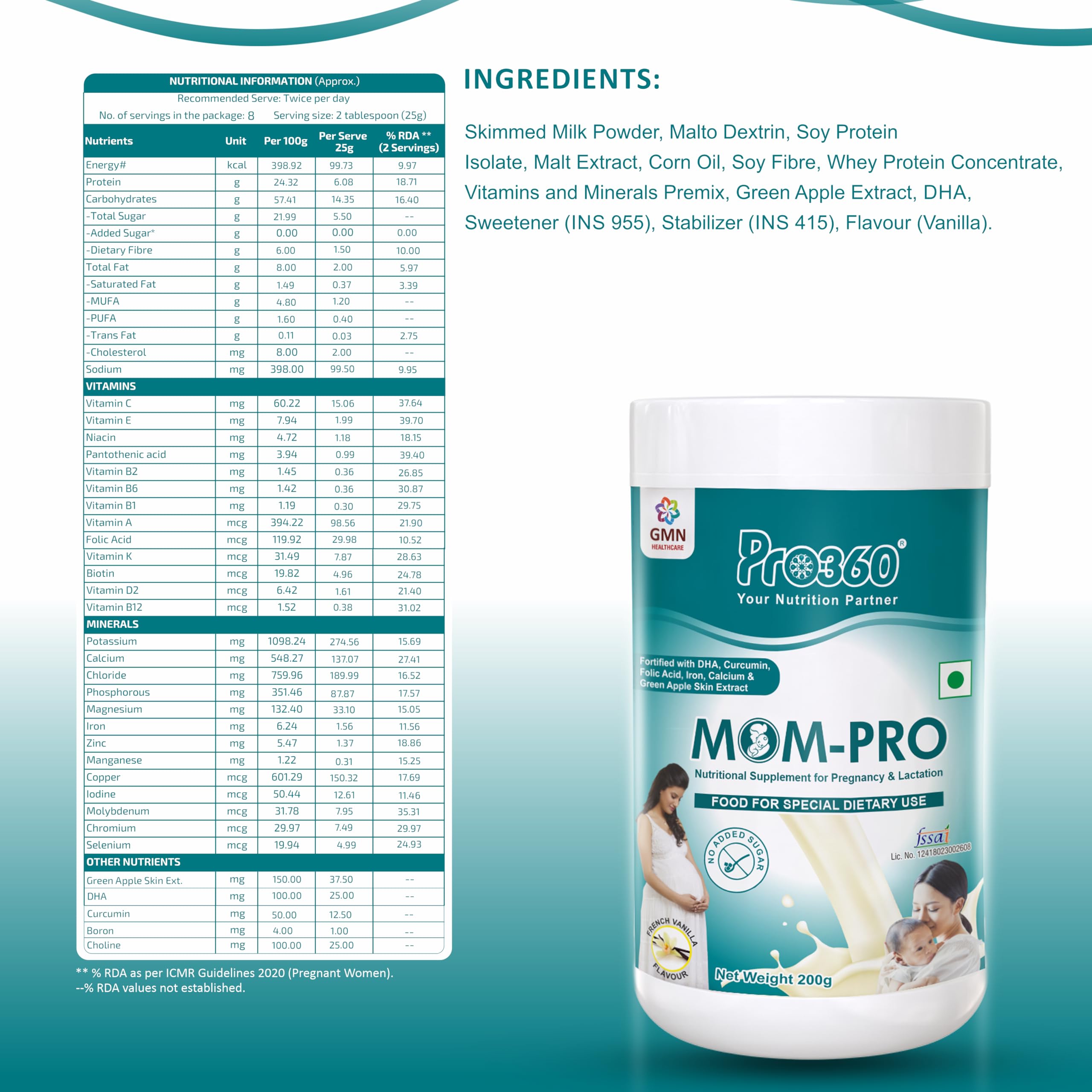 Pro360 MOM-Pro Protein Powder Nutritional Supplement for Pregnant & Lactating Women – Complete Maternal Nutrition during Pregnancy – French Vanilla Flavor – 200G — Amazon image 3