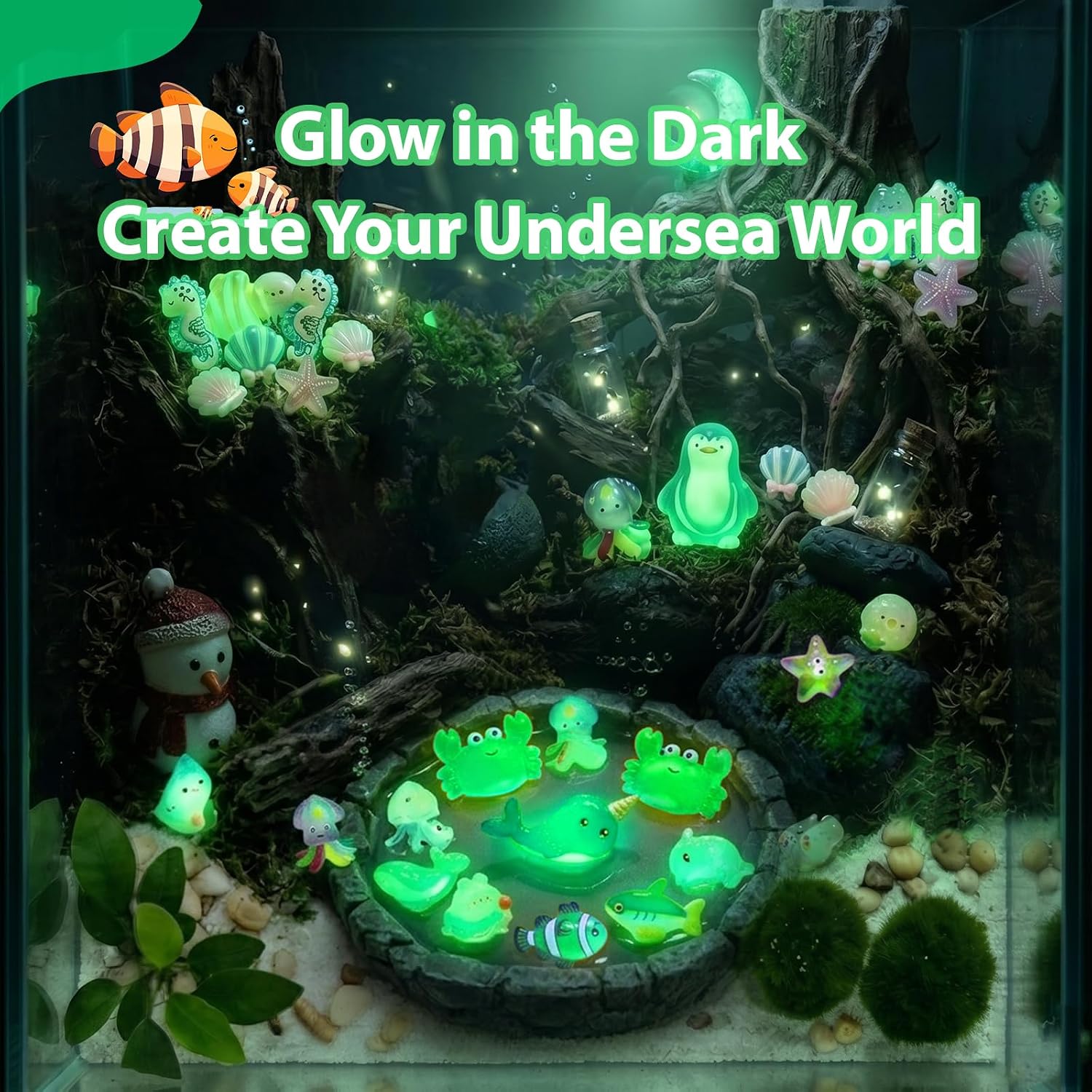 60 PCS Glow in the Dark Mini Resin Sea Animal Mystery Bags | Tiny Animal Figurines for Fairy Gardens, Classroom Prizes, Terrarium Decor, Party Favors, DIY Crafts