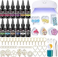 LET'S RESIN UV Resin Keychain Kit for Beginners: 12 Colors, UV Lamp, Silicone Molds, Flower Heart Bezels, Tools - DIY Jewelry Crafts
