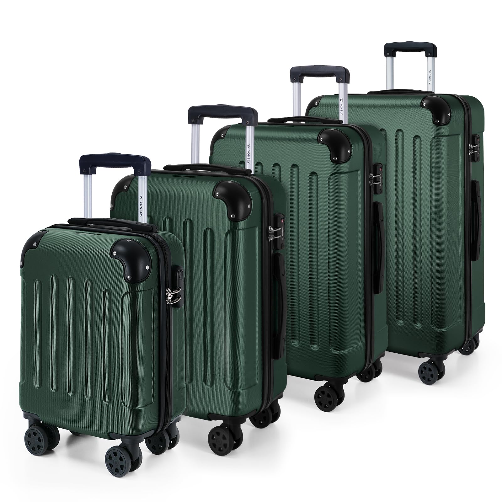 YONSLY Gepäck Reisekoffer, Trolley Rollkoffer Handgepäck, Hartschalenreisekoffer mit 360° Lenkrollen, Zahlenschloss, Mehrstufiger Teleskopgriff
