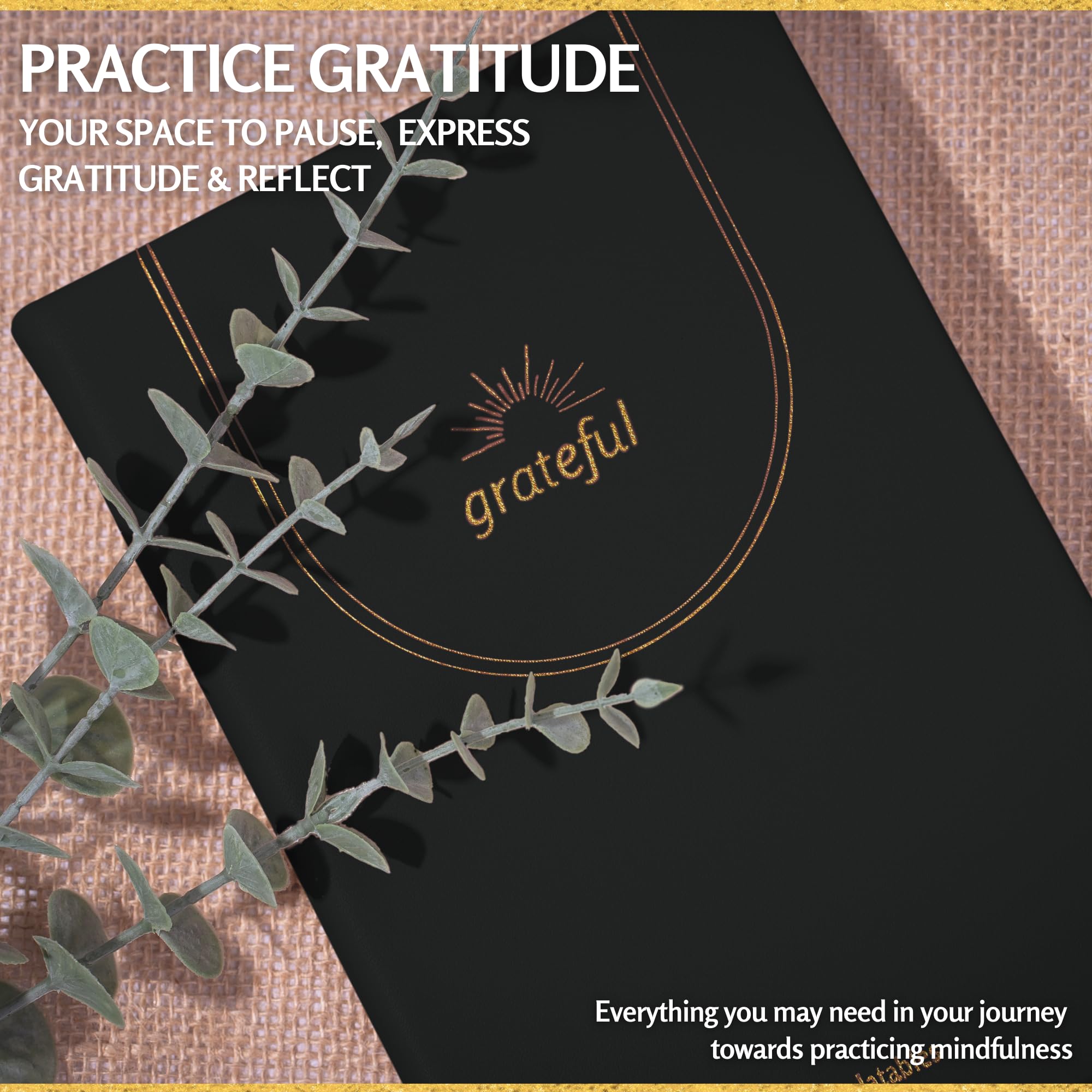 Templatables Gratitude Journal Daily Mindfulness & Self-Care Notebook with Premium Leather Cover, Guided Prompts, 170gsm Paper, Gold Foiling, Satin Ribbon & Luxury Gift Box for Women & Men (Black) - Image 3