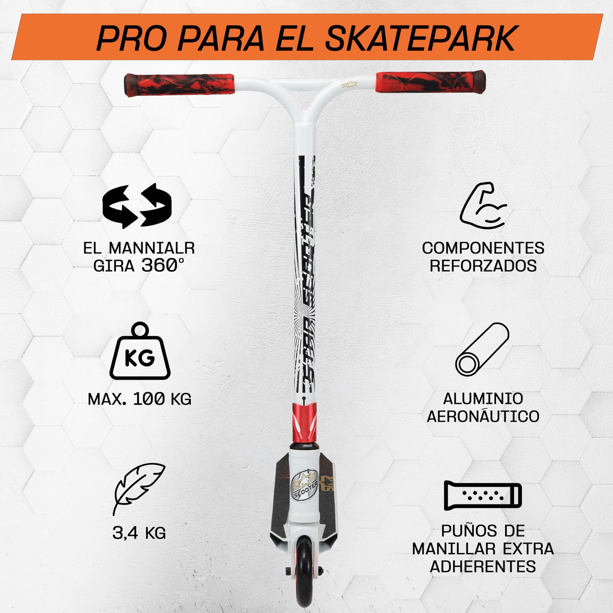 STAR SCOOTER Patinete de Acrobacias Profesional Patineta Freestyle Stunt Scooter para niños y niñas a Partir de 8 años | 110 mm Edición Pro HIC