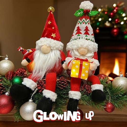 Miniatura 7 de Decoraciones de gnomo de Navidad iluminadas, muñeca de elfo sueco Tomte de felpa hecha a mano de 12 pulgadas, paquete de 2 regalos de Navidad enanos