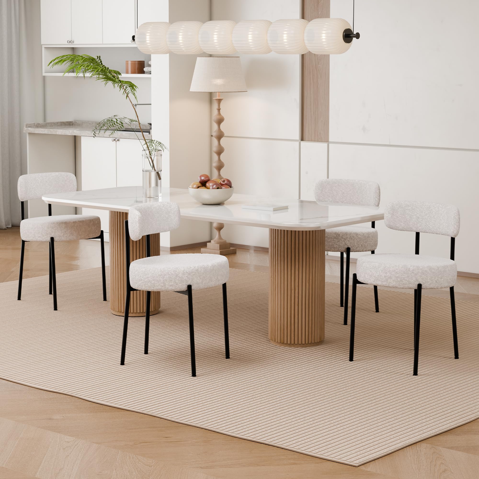 LONXIU Set di 2 sedie da pranzo in tessuto bouclé per sala da pranzo, moderne sedie da pranzo per soggiorno e camera da letto, sedie imbottite per cucina, moderne sedie da cucina, bianco