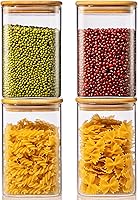 Vista 12 de Tamaño múltiple - Juego de 5 frascos cuadrados de vidrio con tapas de bambú, recipientes de vidrio para almacenamiento de alimentos con tapas