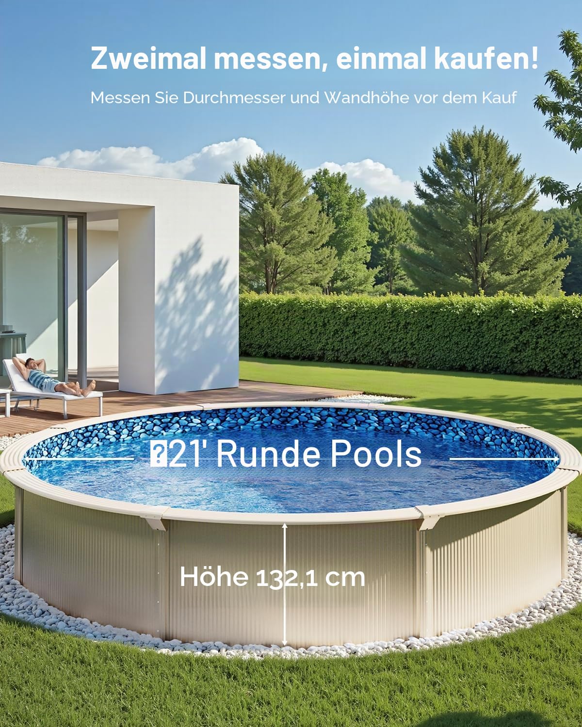VEVOR Runde Poolfolie, φ 640x120 cm, Innenfolie, Ersatzfolie, Innenhülle, Schwimmbadfolie, Vinyl-Folie im Unibead-Stil mit Standardstärke, für Aufstellpools mit 132 cm Wandhöhe