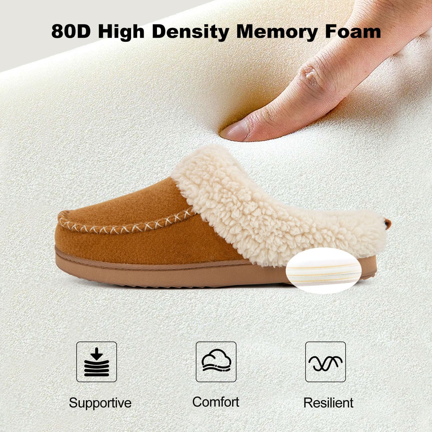 LongBay Womens Felt Sherpa Warm Slippers Bedroom Cozy Memory Foam Moccasin House Shoes with Fuzzy Plush Lining for Winter Indoor Outdoor - Image 4