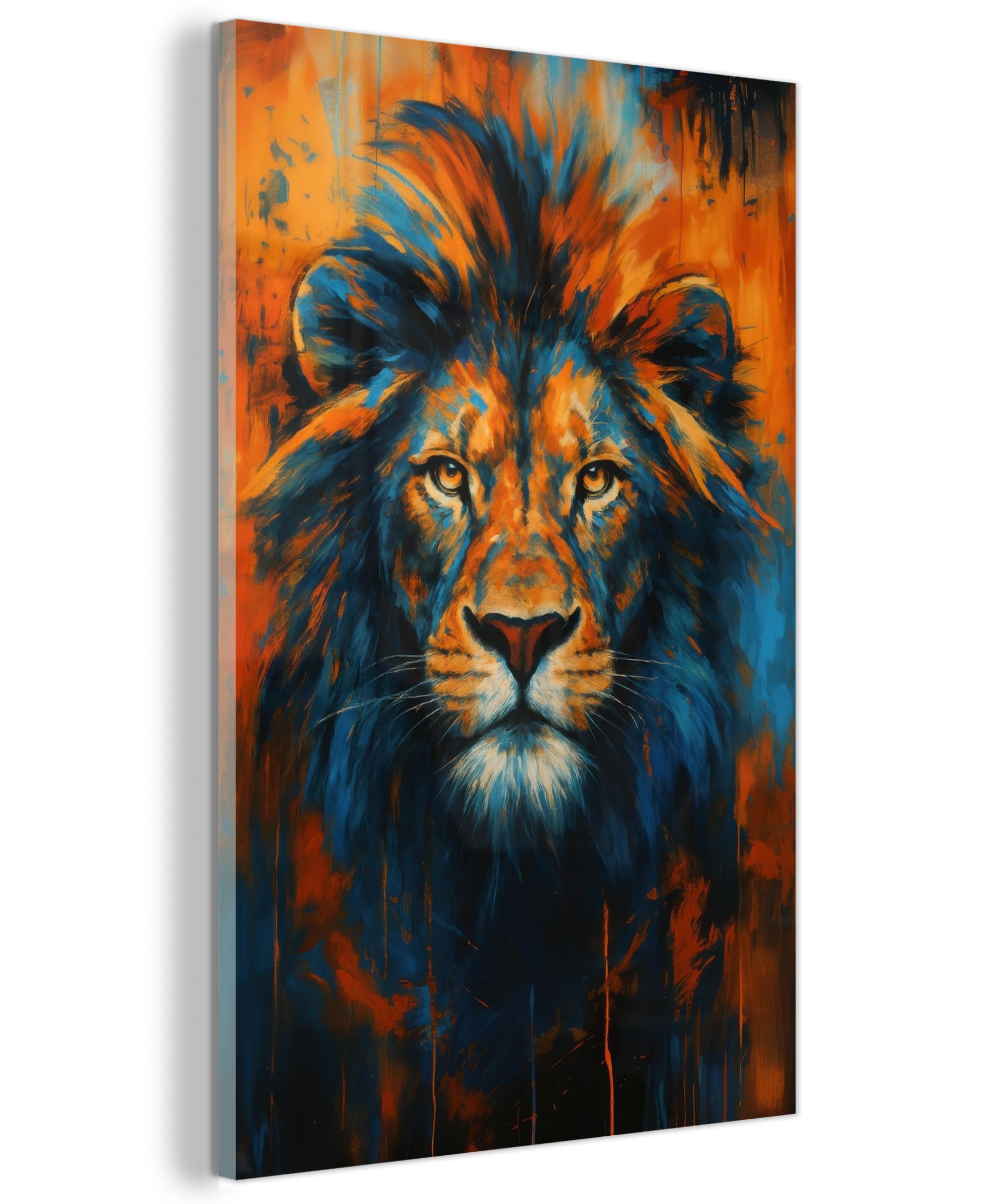 MuchoWow© Quadri Grande Formato 40x60 cm Mini Poster Parete Moderno Interno Stampa Foto Su Vetro Salotto Cornice Murale Arredamento Dipinto - Testa Di Leone - Arancione