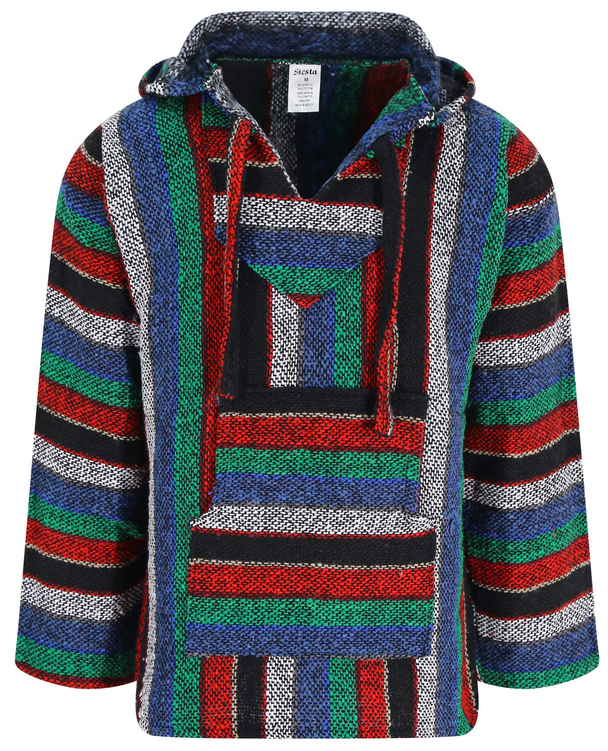 Mexican Baja Jerga Hoodie Hippie Festival Top in Wide Multicoloured Stripe