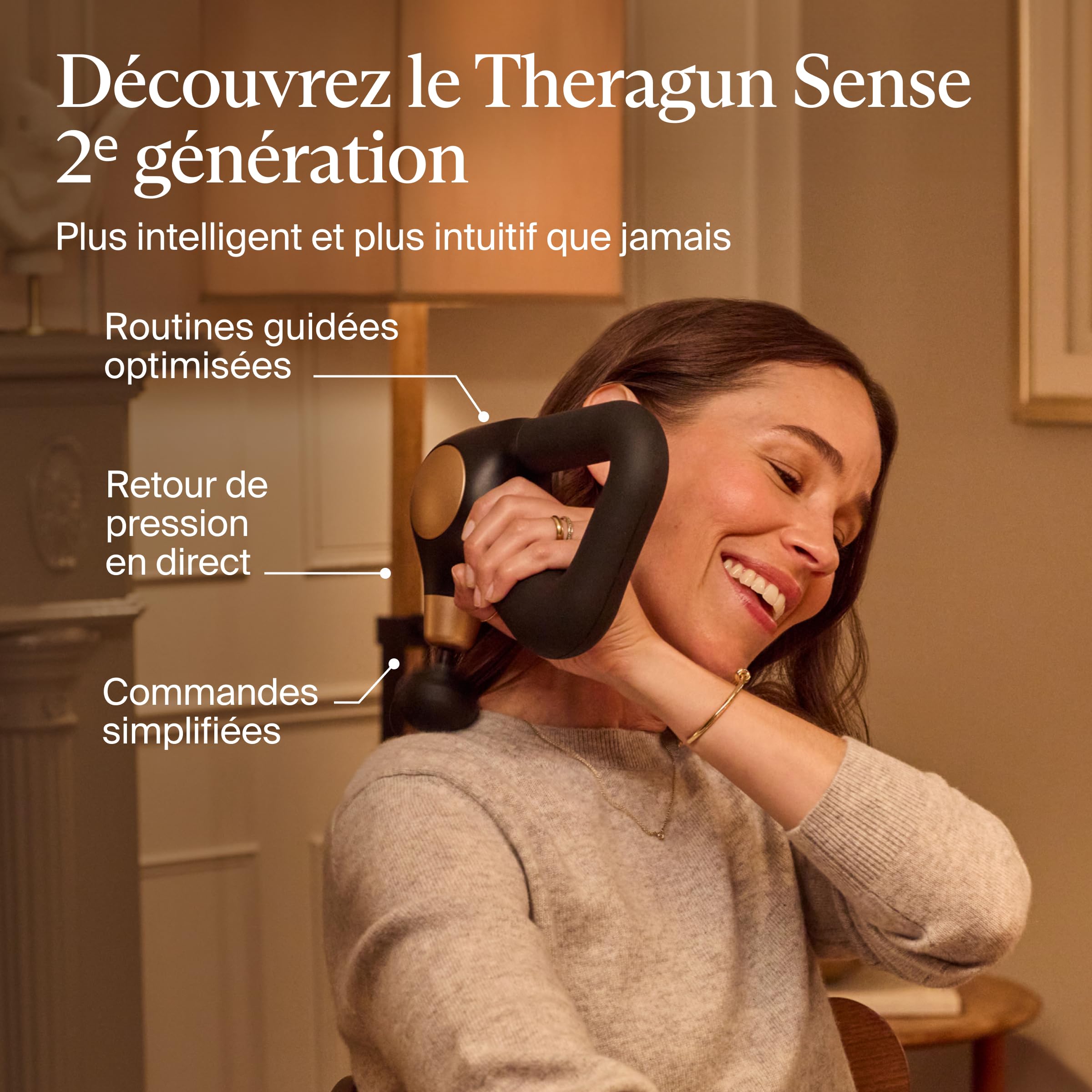 Therabody Theragun Sense Pistolet de massage (2e génération) Pistolet de massage relaxant avec routines guidées intégrées pour soulager facilement le stress, les tensions et le sommeil