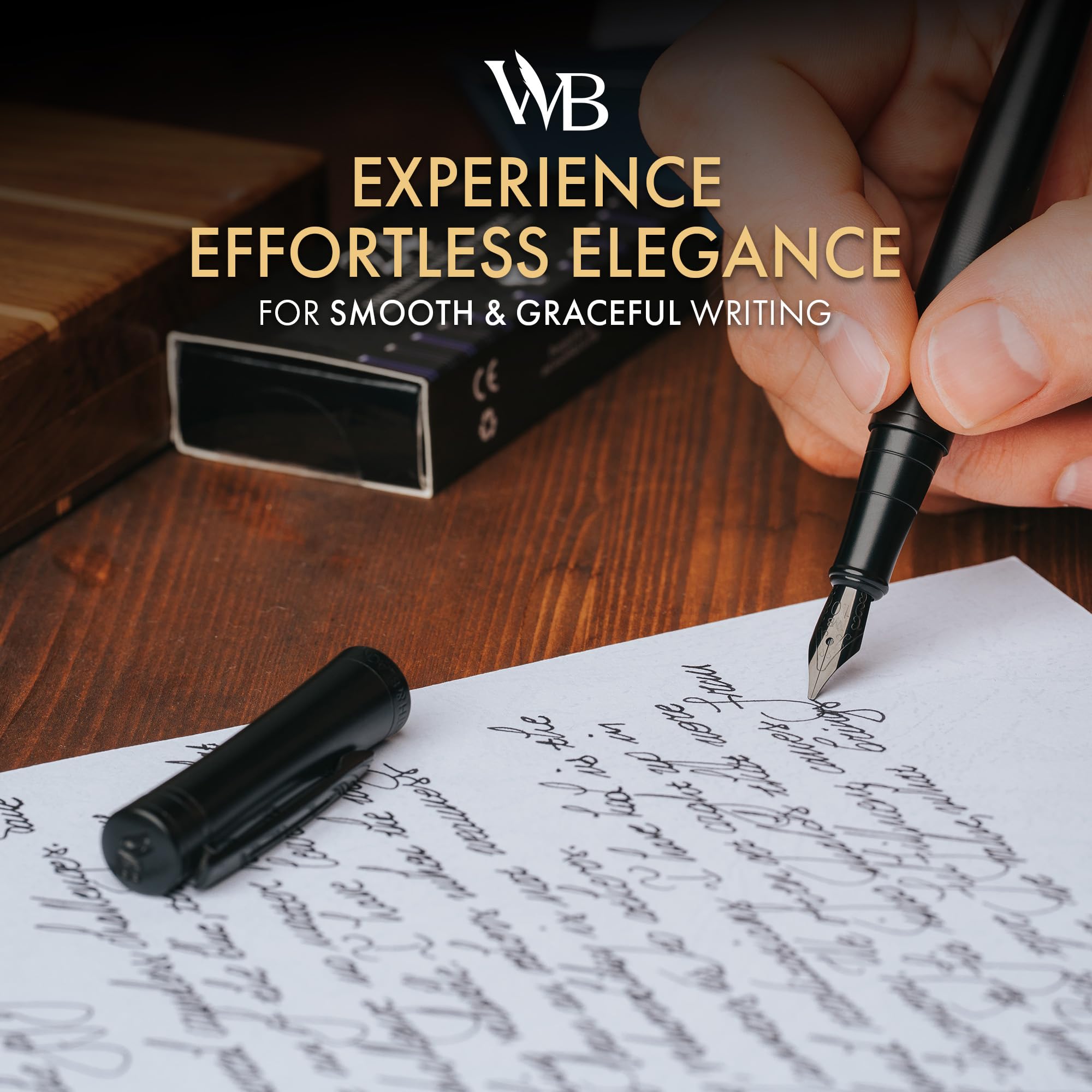 Wordsworth & Black Fountain Pen Set, Broad Nib, Includes 24 Pack Ink Cartridges, Ink Refill Converter & Gift Box, Calligraphy - Image 2