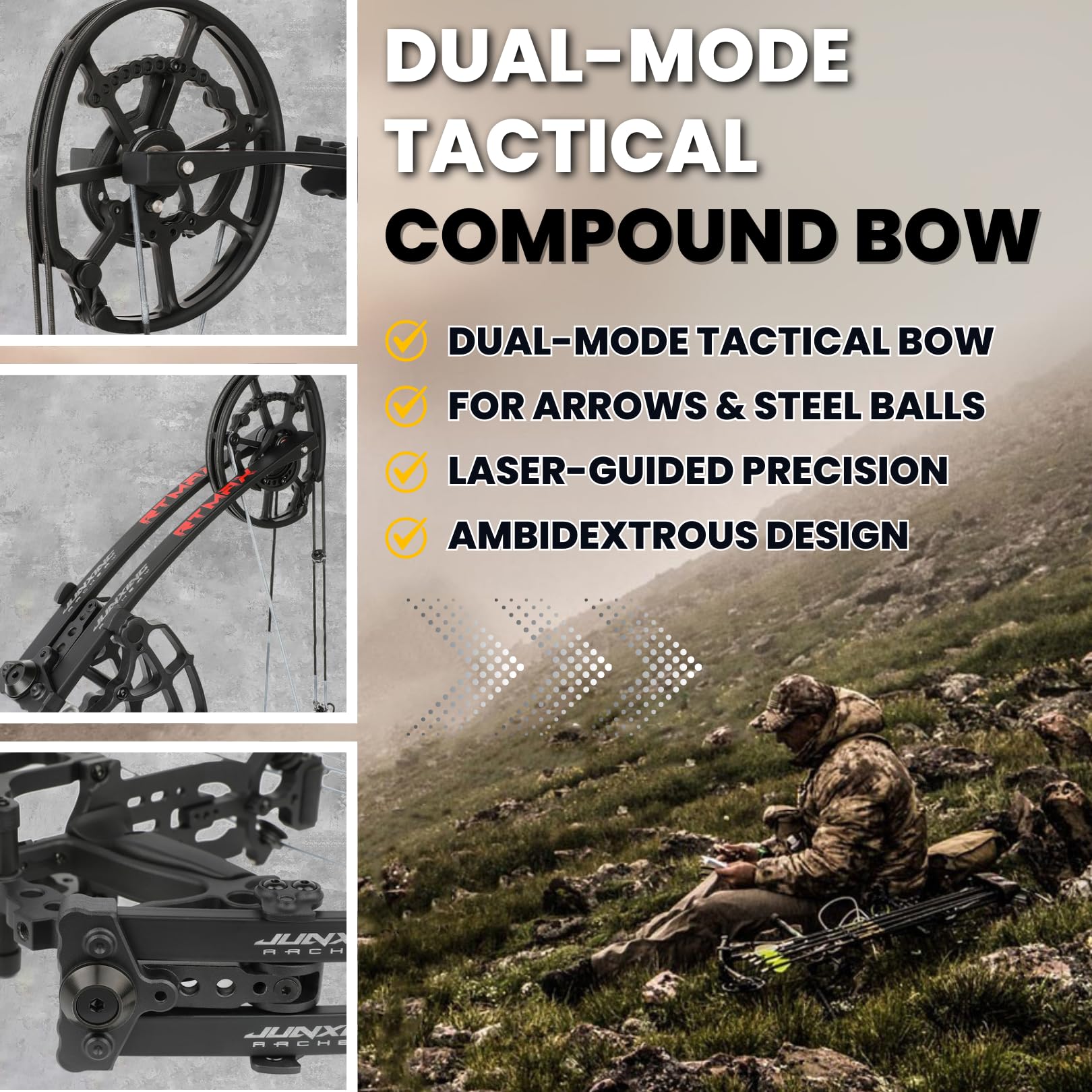 Compound Bogen Set Jagdbogen Erwachsene - 22" Kompakt Achsabstand, 40-65 lbs Einstellbare Zugkraft - Dual-Use für Pfeile & Stahlkugeln - Jäger & Überlebensausrüstung