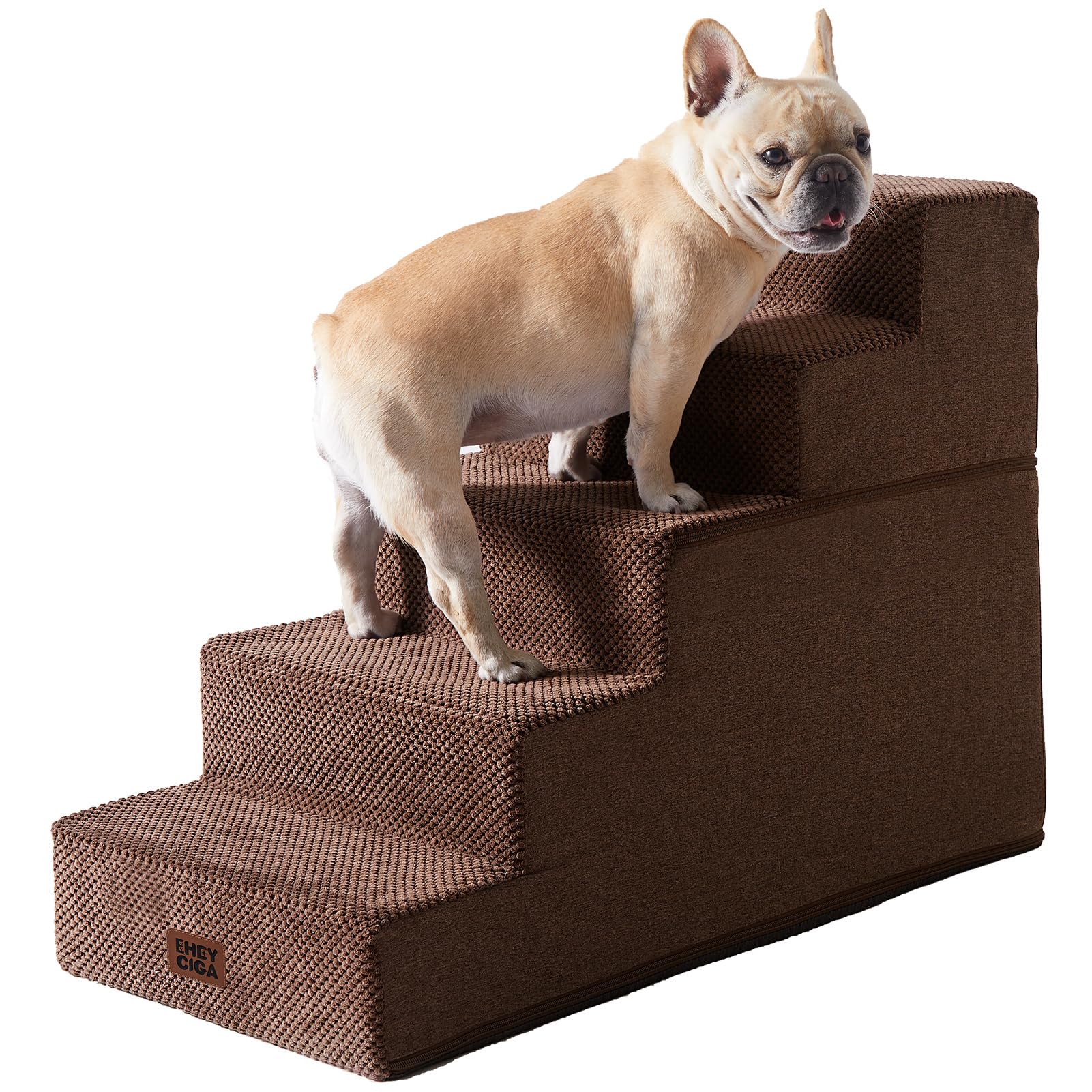 EHEYCIGA Dog Stairs for High Bed 22.5" H, 5-Step Dog Steps for Bed, Pet Steps for Small Dogs and Cats, Non-Slip Balanced Pet Ramp Indoor, Brown