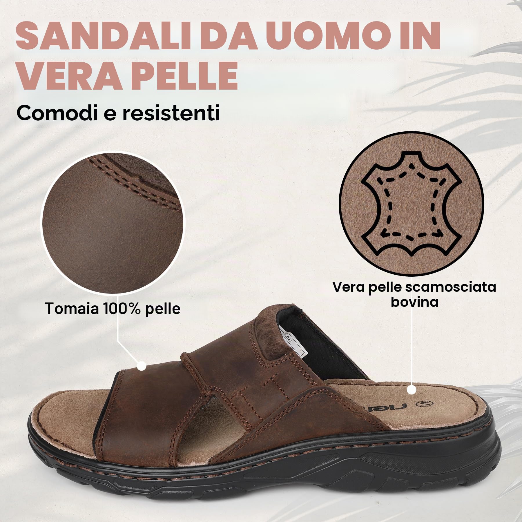 riemot Sandali Uomo in Pelle Ciabatte Aperte Antiscivolo per Outdoor Passeggiare col Cane e Gite Fuori Porta Scarpe Leggere Toglioni Estive da Passeggiata e Tempo Libero 41-47 EU