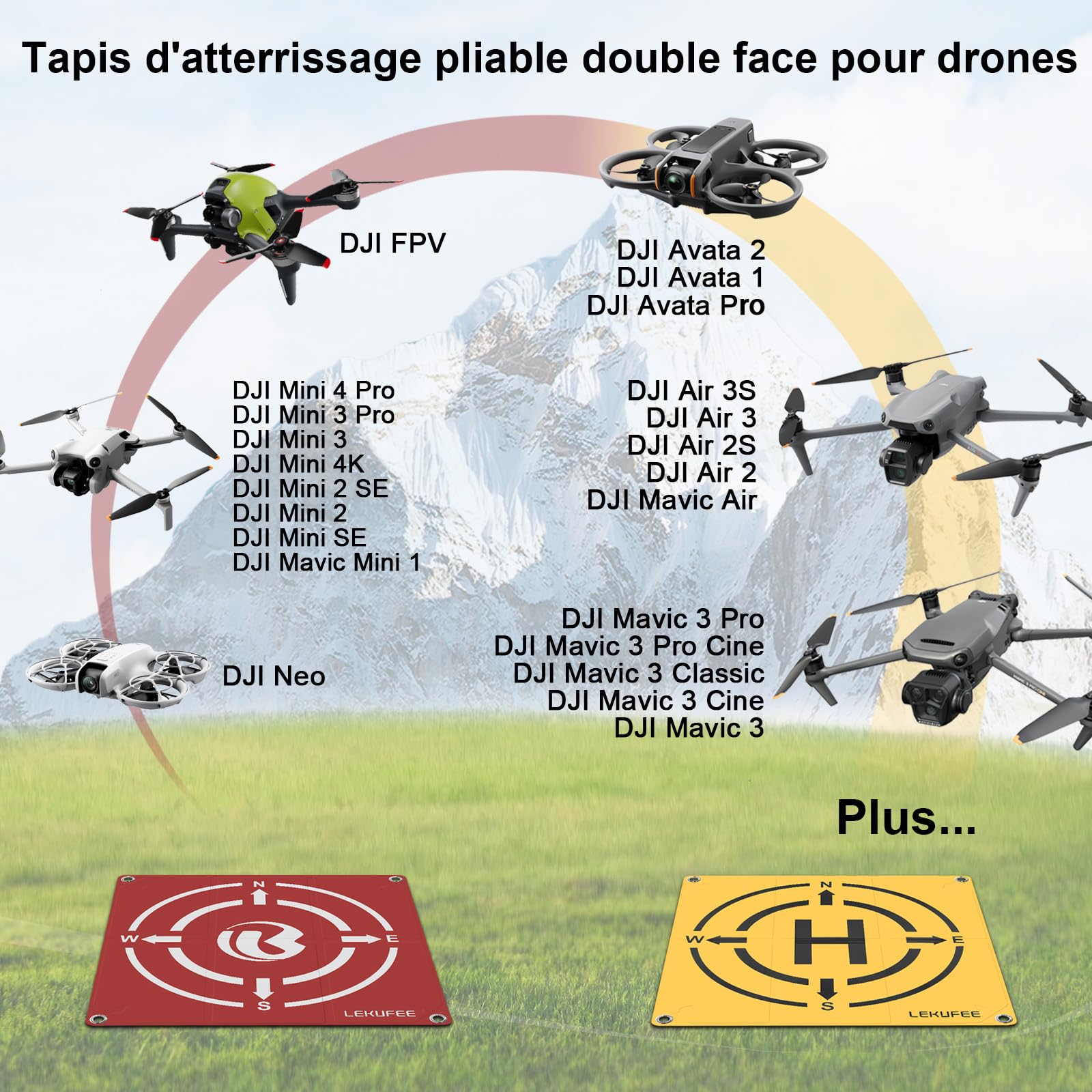 Lekufee Tapis d'atterrissage pliable pour drone DJI Mavic 4 Pro, Air 3S/3/2S/2, Flip,Neo, Avata 2, Mavic 3 Pro/3/Classic/Cine, Mini 4K, Mini 4 Pro, Mini 3/2/2SE, Avata Pro, FPV, accessoires