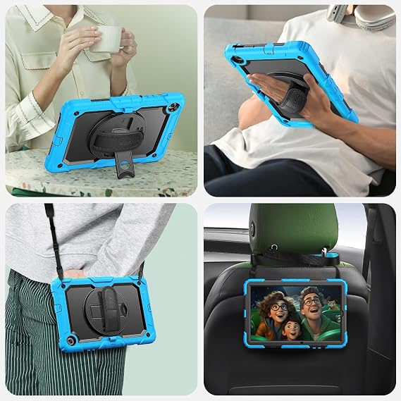 SEYMAC Case for Samsung Galaxy Tab S6 Lite 2024/2022/2020 Shockproof Protective Case with Screen Protector Shoulder Strap 360 Degree Rotating Hand Strap and Stand Case for S6 Lite 10.4 Inch Light Blue