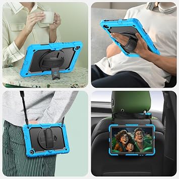 SEYMAC Case for Samsung Galaxy Tab S6 Lite 2024/2022/2020 Shockproof Protective Case with Screen Protector Shoulder Strap 360 Degree Rotating Hand Strap and Stand Case for S6 Lite 10.4 Inch Light Blue